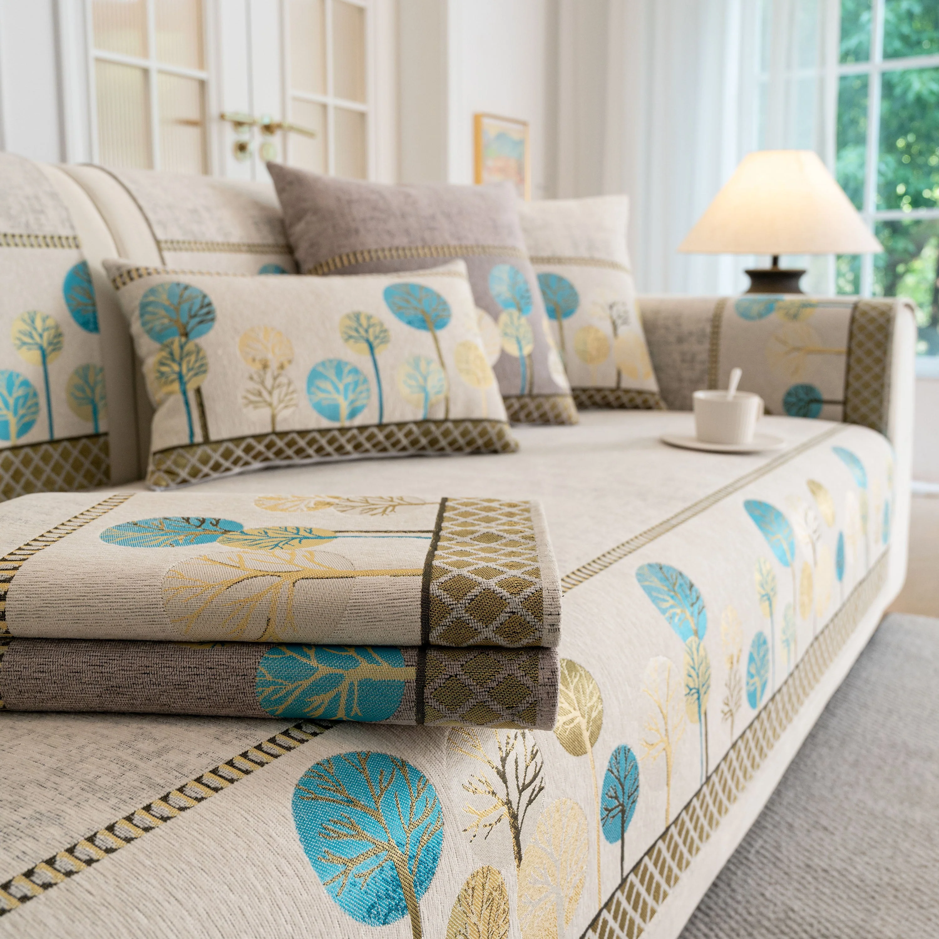 Sofa Cover for Couch, Non-Slip Sectional Couch Cover with Woven Tree Pattern - Image 66