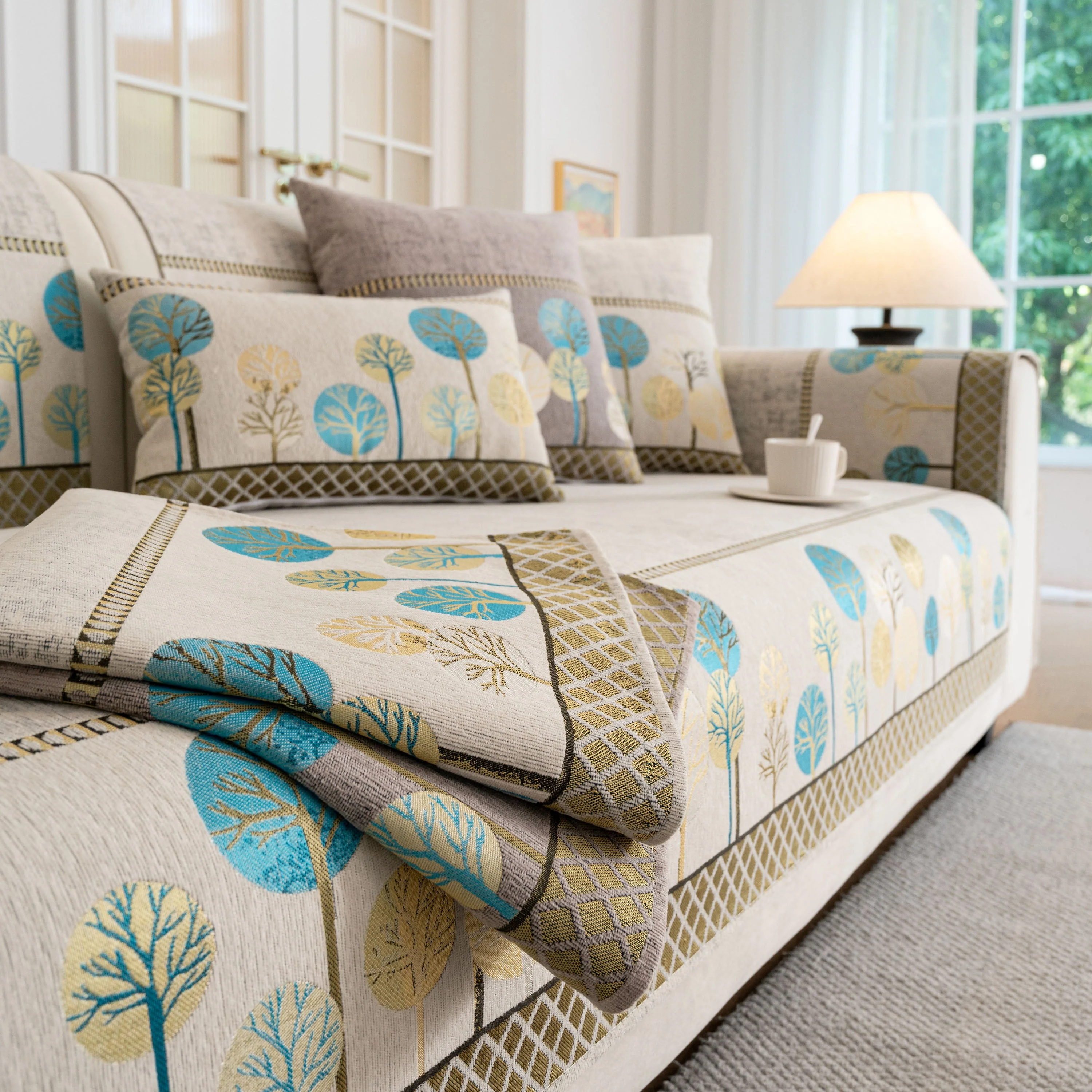 Sofa Cover for Couch, Non-Slip Sectional Couch Cover with Woven Tree Pattern - Image 67