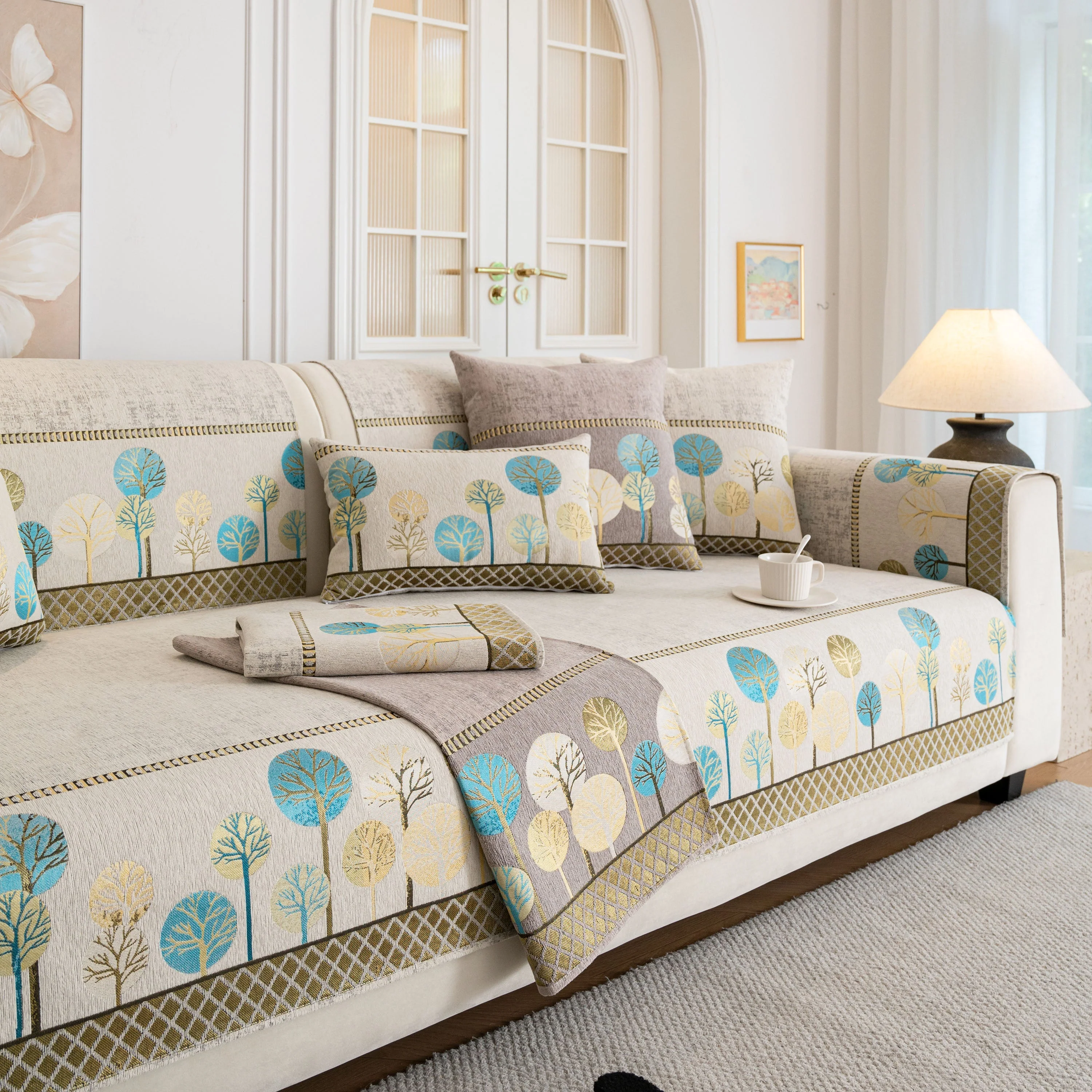 Sofa Cover for Couch, Non-Slip Sectional Couch Cover with Woven Tree Pattern - Image 75
