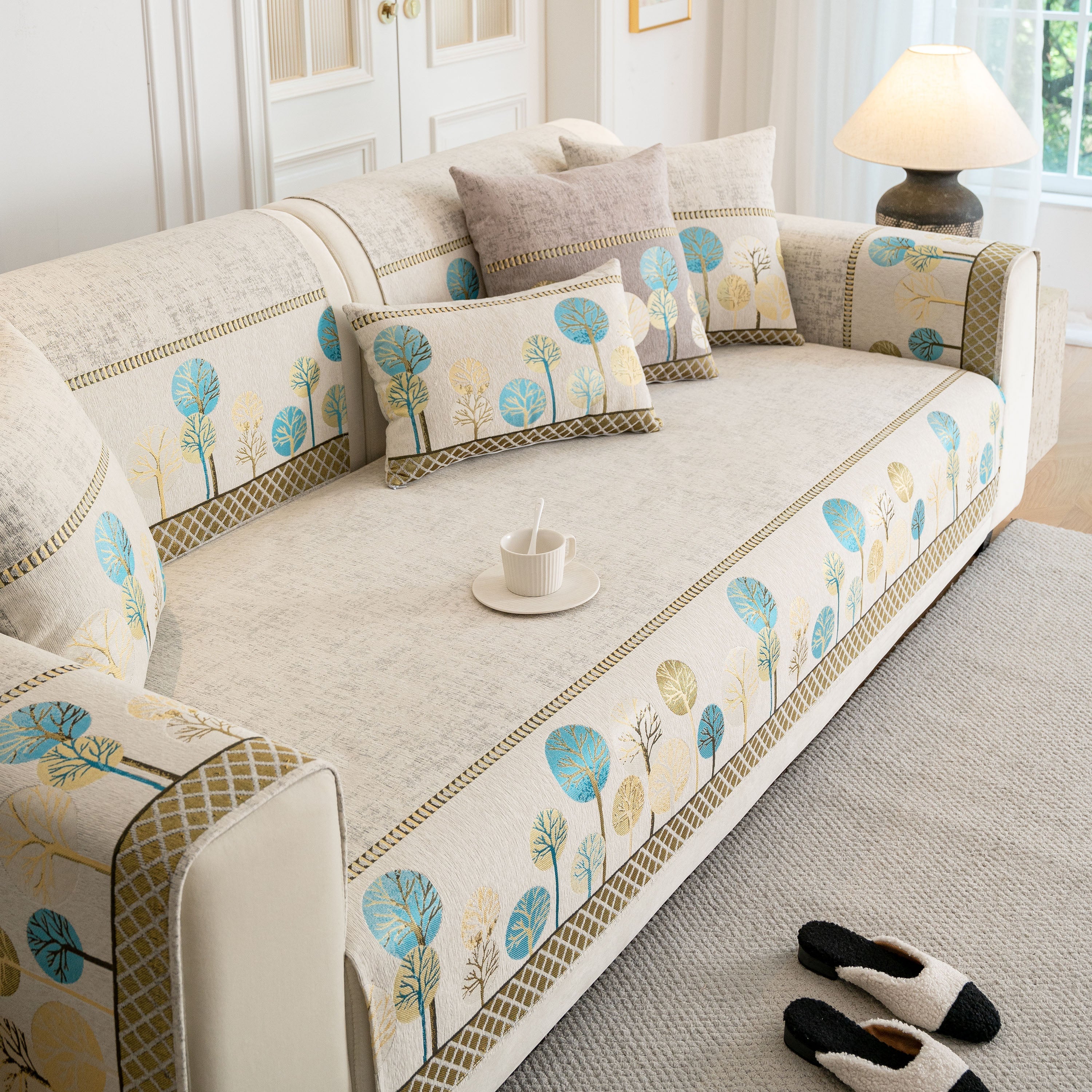 Sofa Cover for Couch, Non-Slip Sectional Couch Cover with Woven Tree Pattern - Image 77