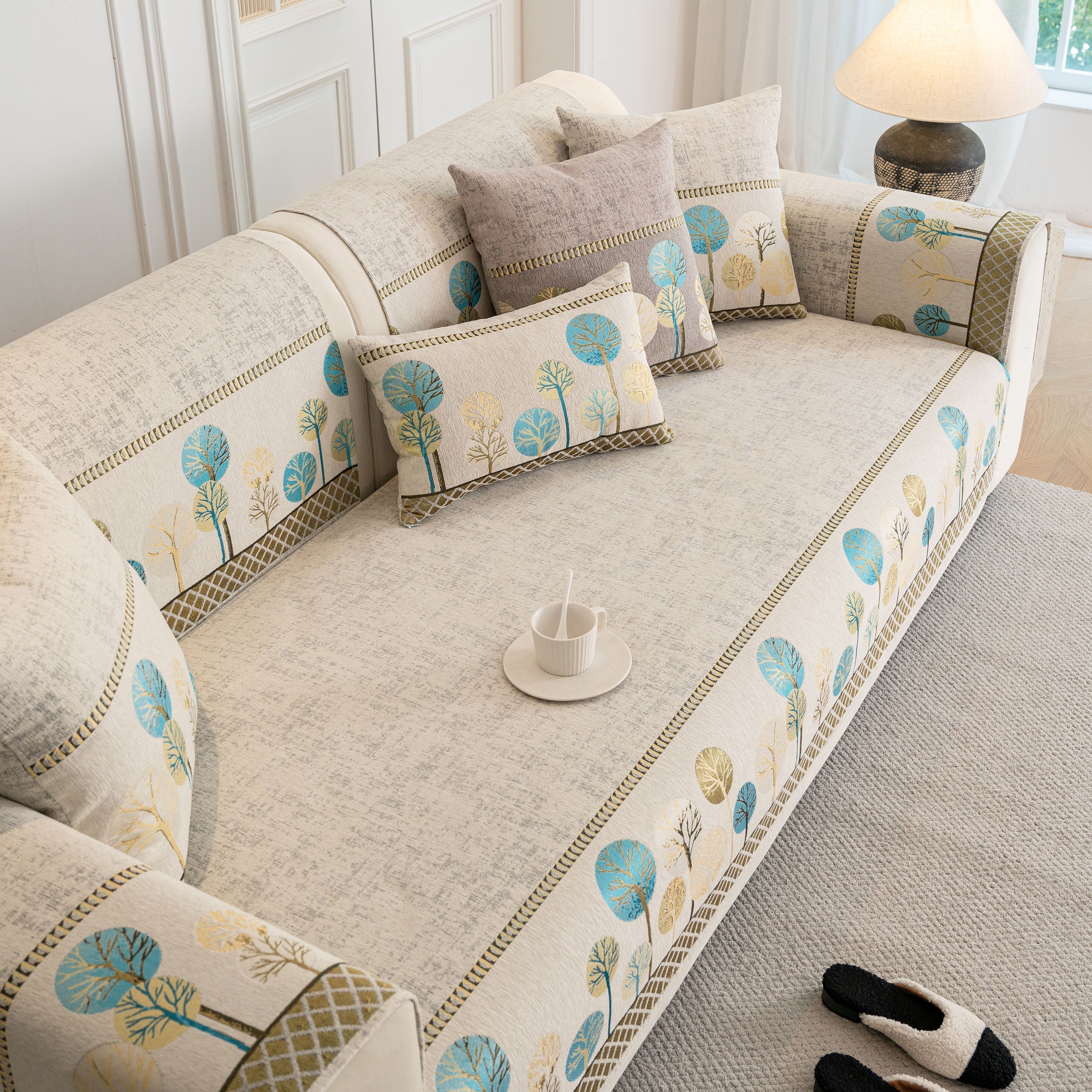 Sofa Cover for Couch, Non-Slip Sectional Couch Cover with Woven Tree Pattern - Image 78