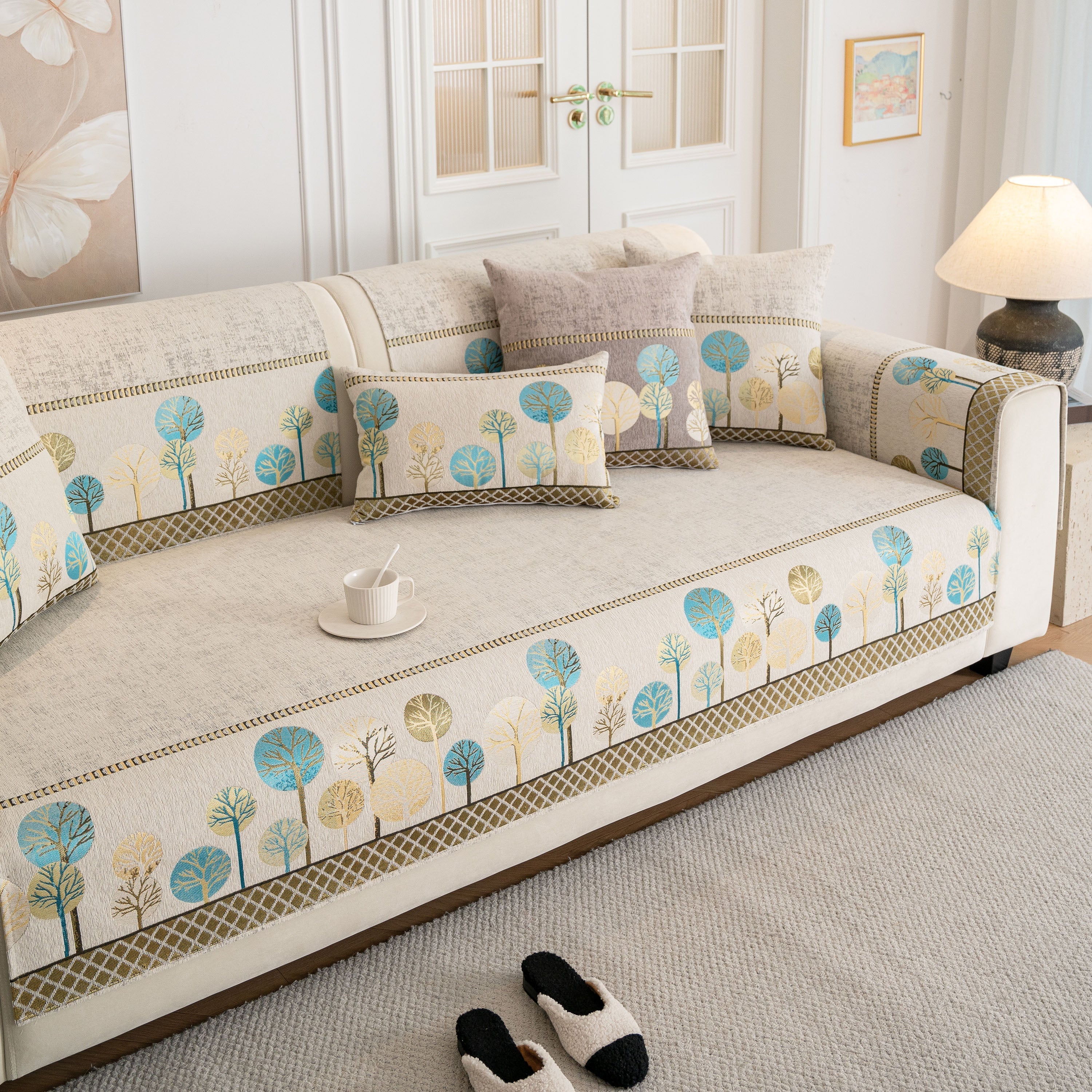 Sofa Cover for Couch, Non-Slip Sectional Couch Cover with Woven Tree Pattern - Image 79