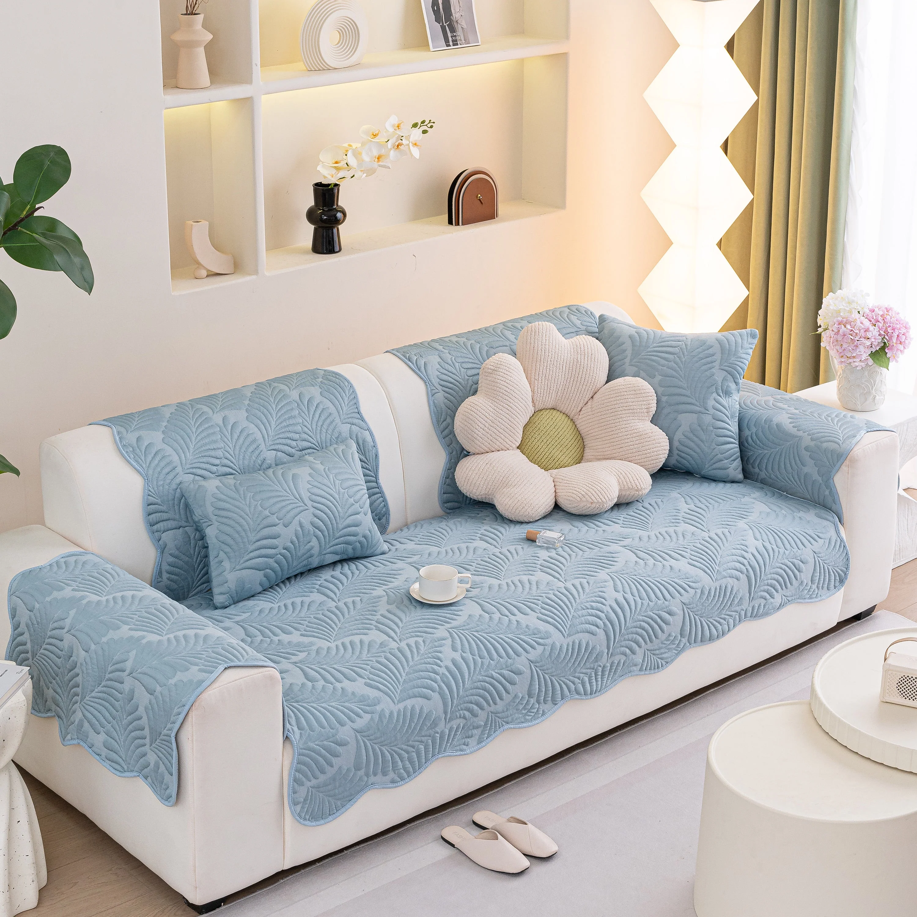 Sofa Cover for Leather & Fabric Couches, 3D Leaf Embossed Quilted Furniture Covers - Image 10