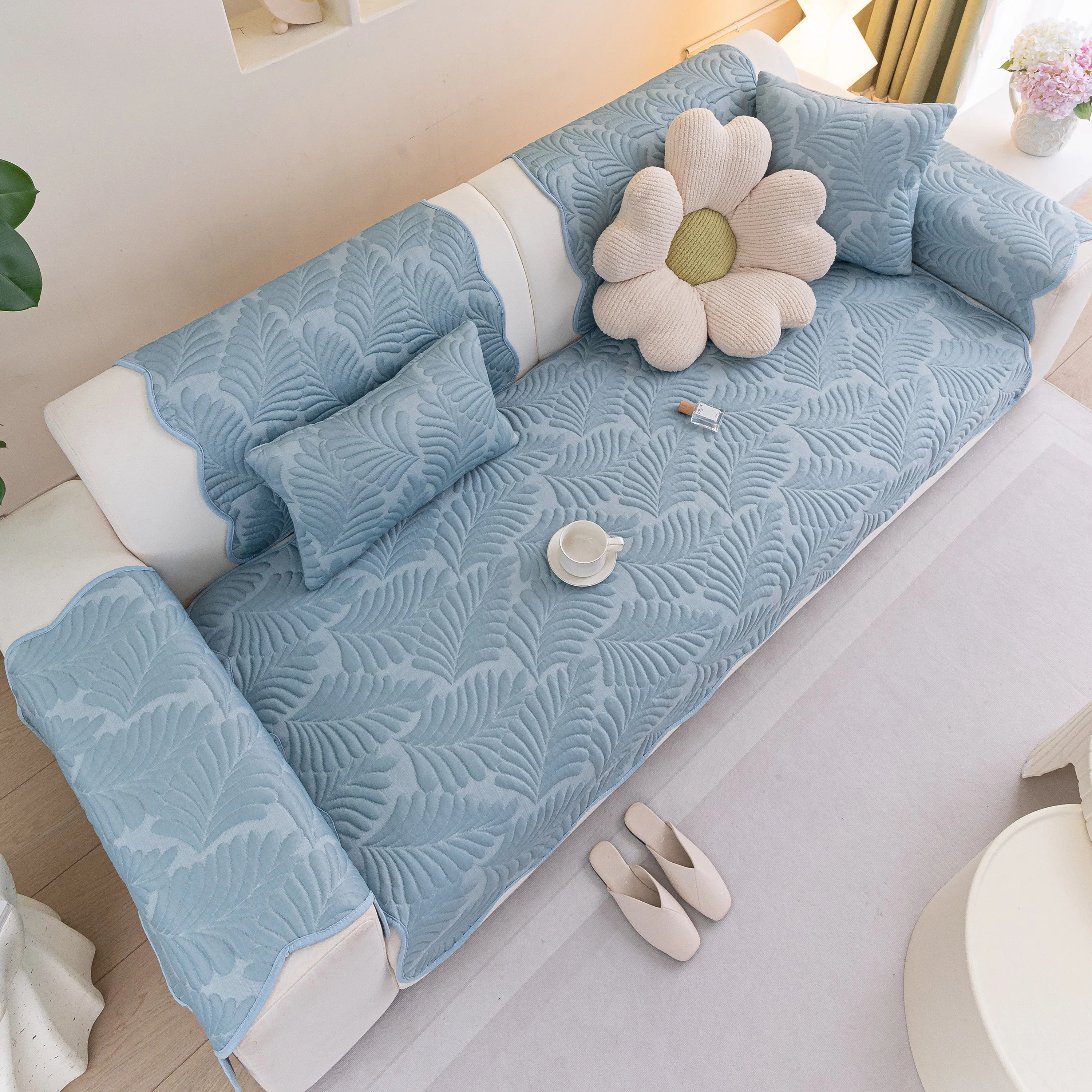 Sofa Cover for Leather & Fabric Couches, 3D Leaf Embossed Quilted Furniture Covers - Image 11