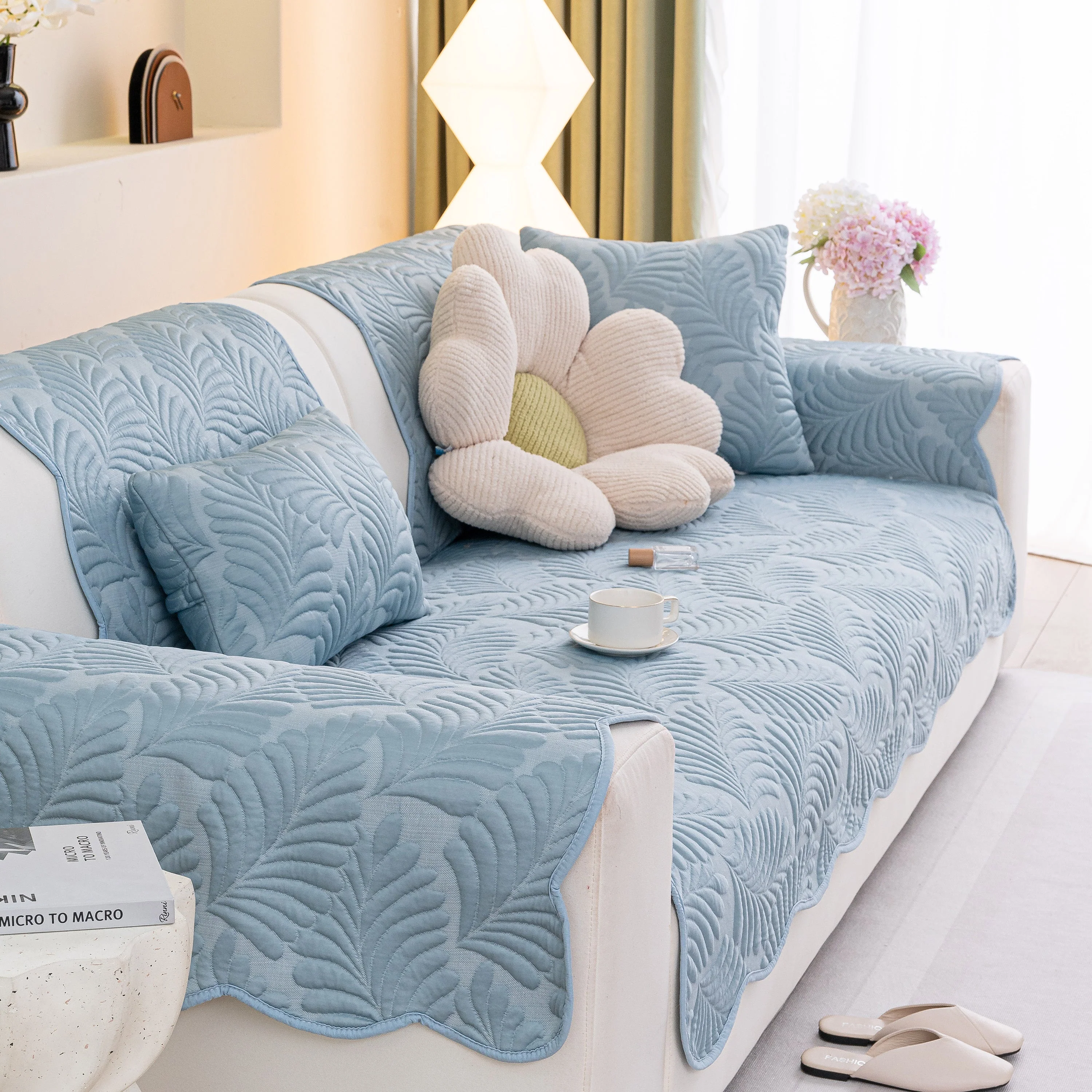 Sofa Cover for Leather & Fabric Couches, 3D Leaf Embossed Quilted Furniture Covers - Image 12