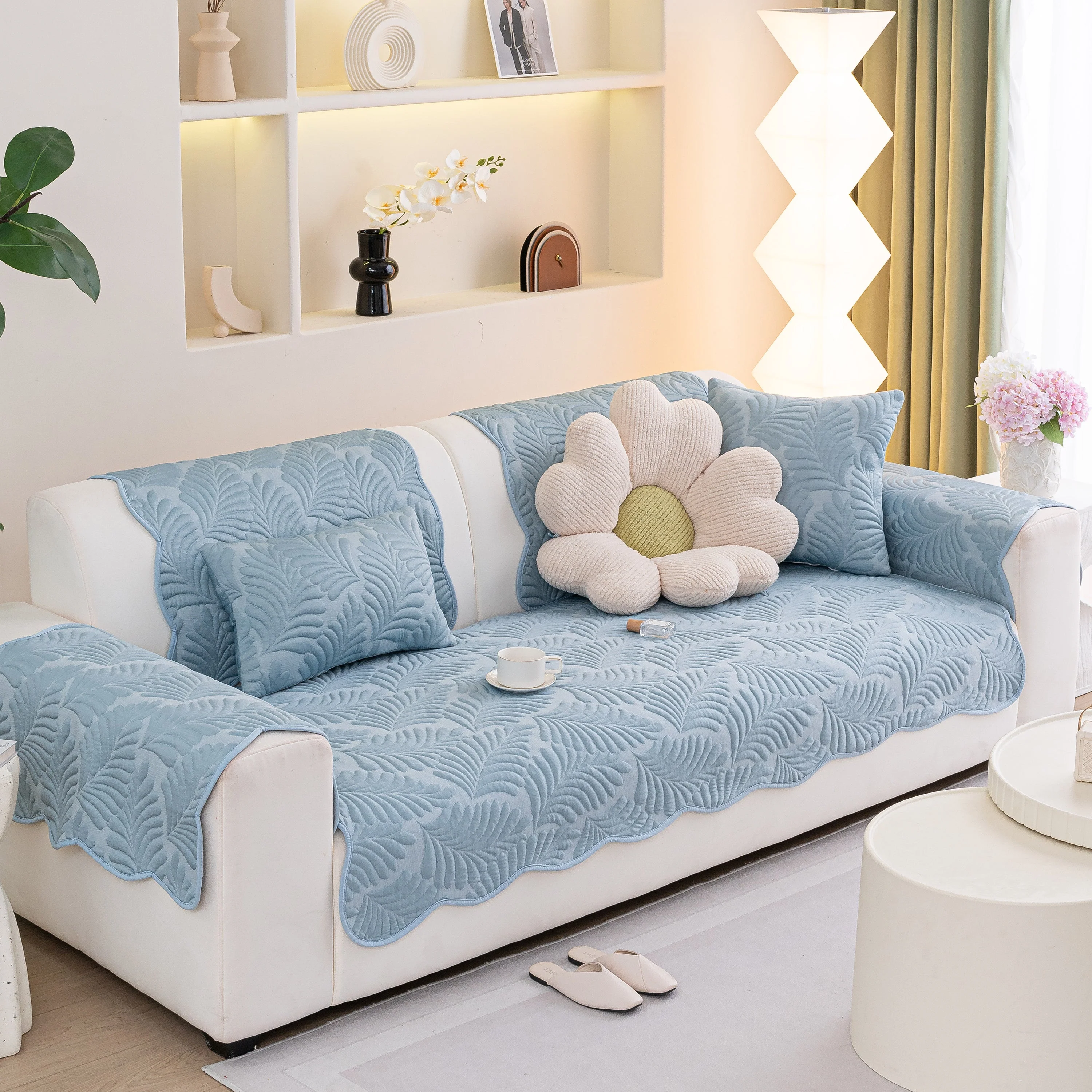 Sofa Cover for Leather & Fabric Couches, 3D Leaf Embossed Quilted Furniture Covers - Image 14
