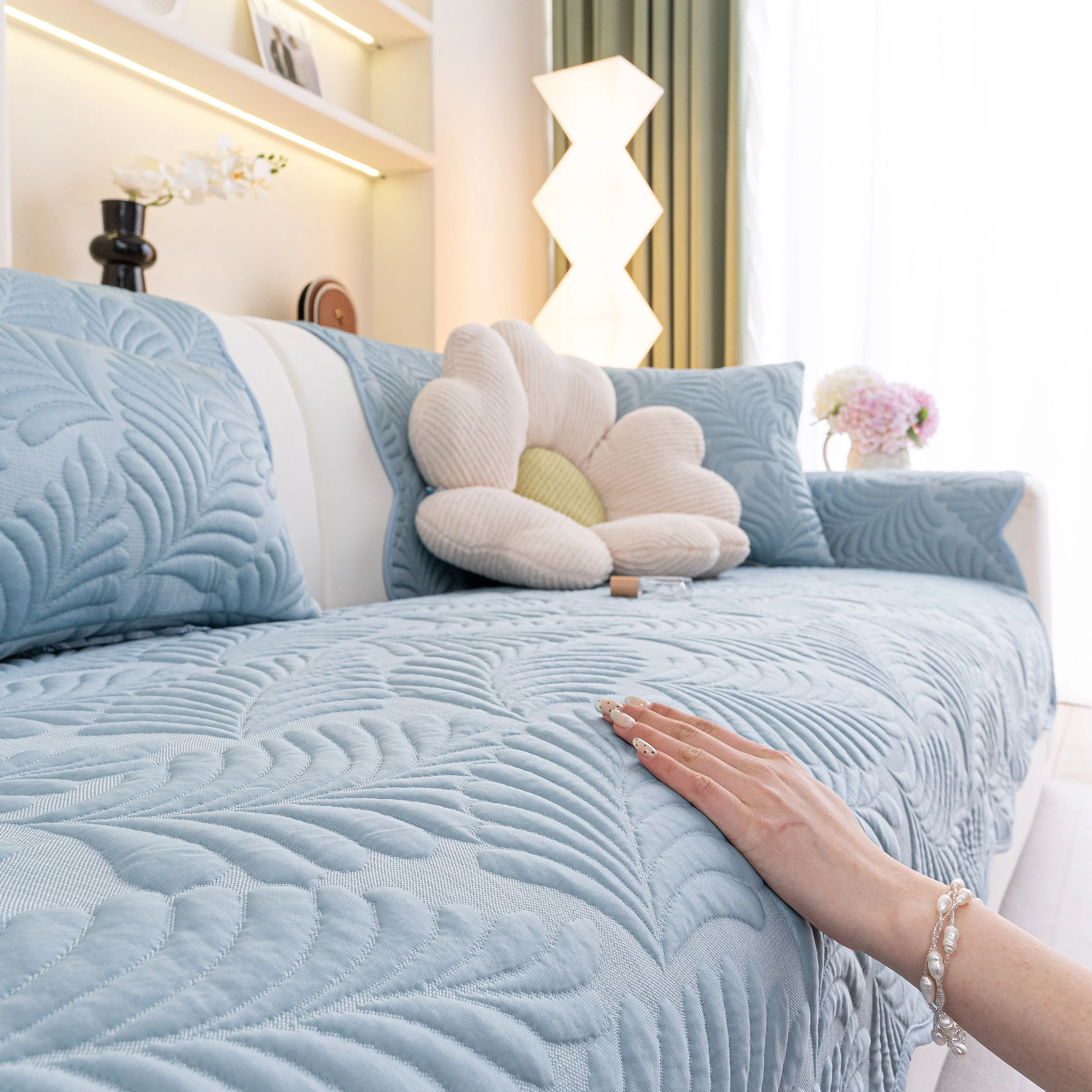 Sofa Cover for Leather & Fabric Couches, 3D Leaf Embossed Quilted Furniture Covers - Image 17