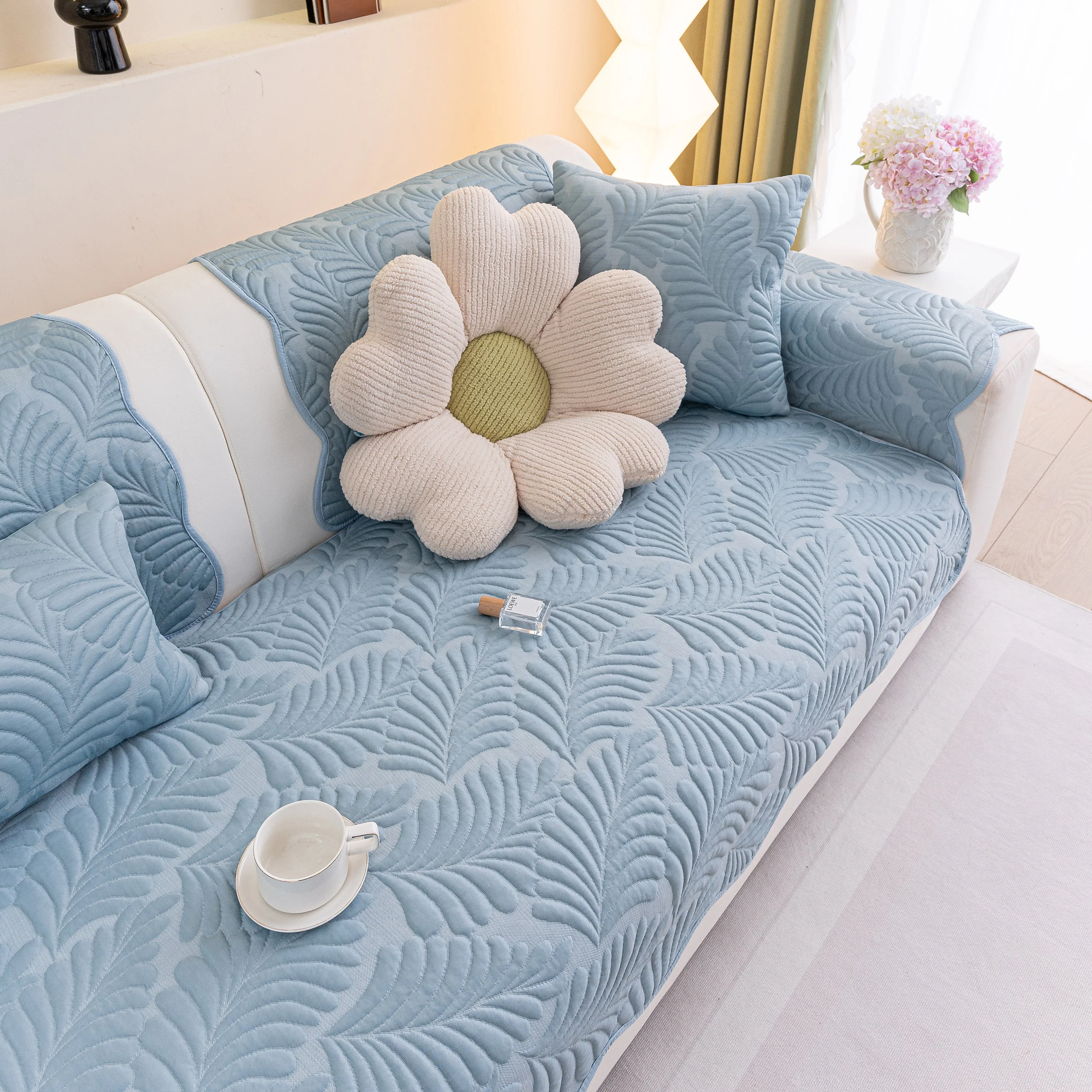 Sofa Cover for Leather & Fabric Couches, 3D Leaf Embossed Quilted Furniture Covers - Image 18