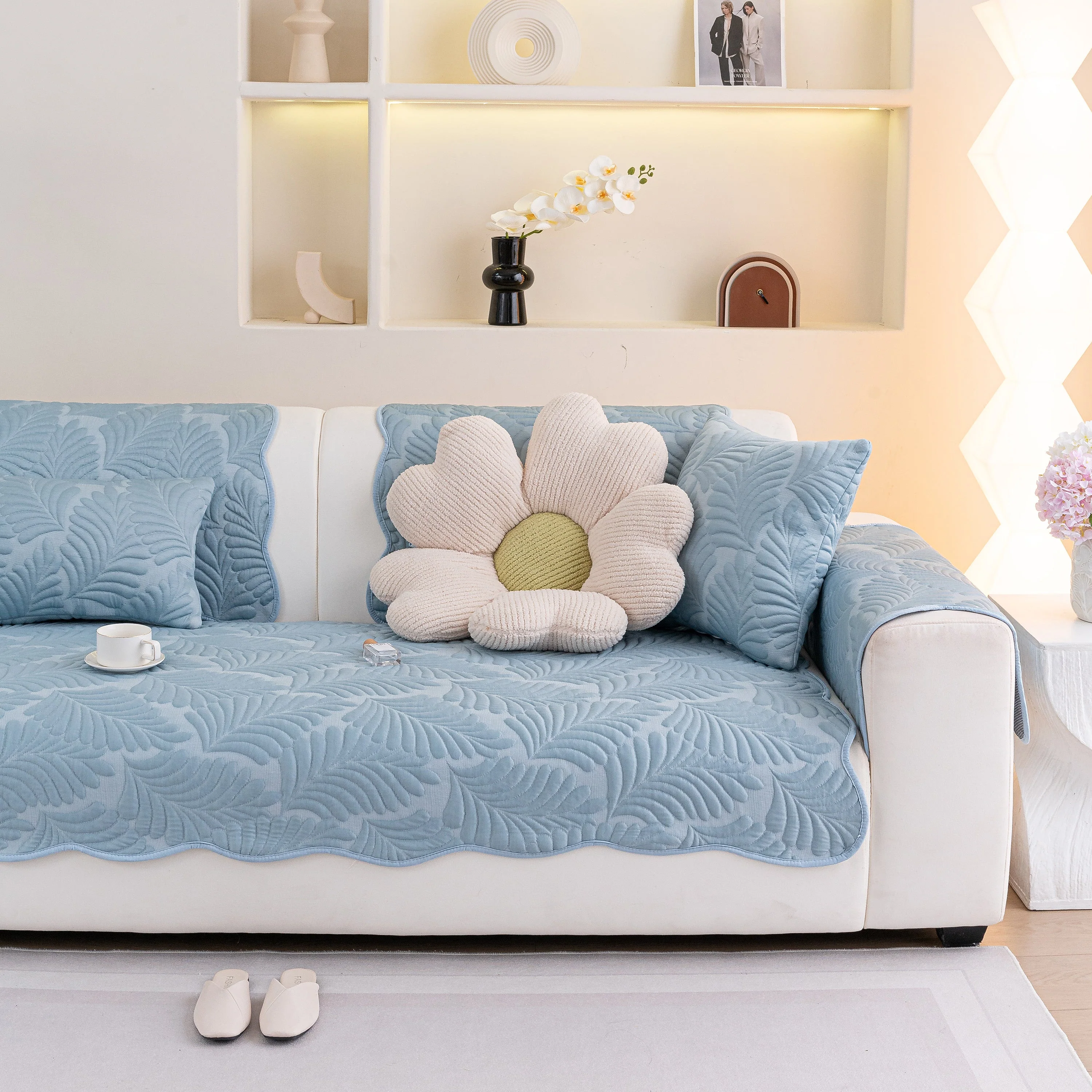 Sofa Cover for Leather & Fabric Couches, 3D Leaf Embossed Quilted Furniture Covers - Image 19