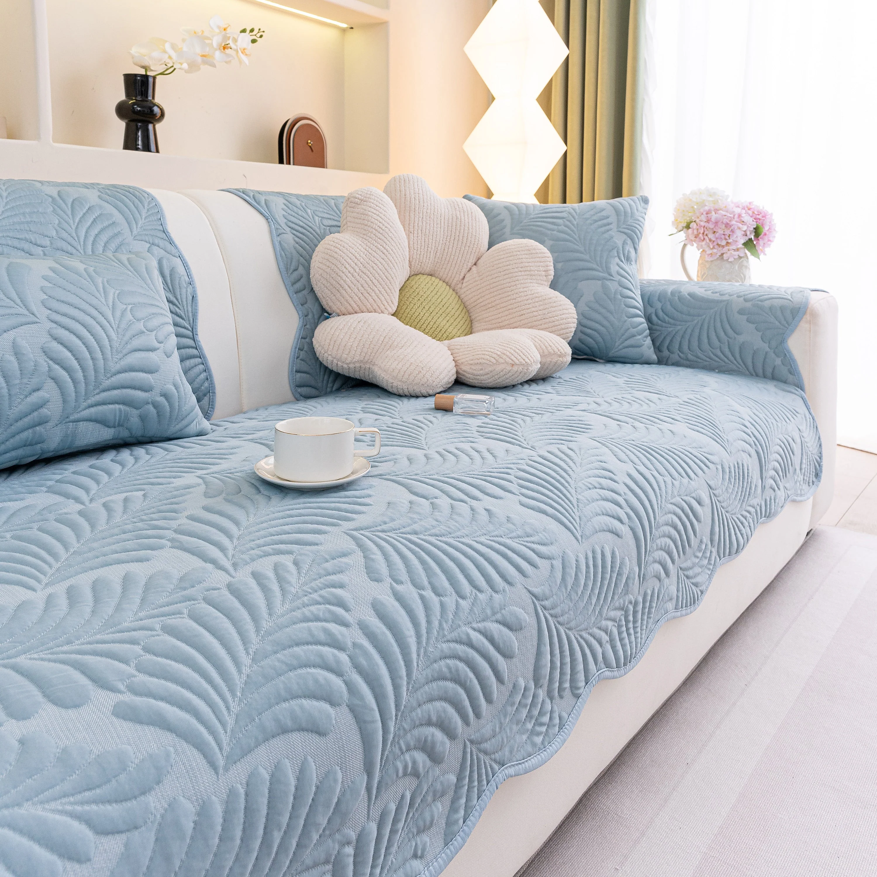 Sofa Cover for Leather & Fabric Couches, 3D Leaf Embossed Quilted Furniture Covers - Image 21