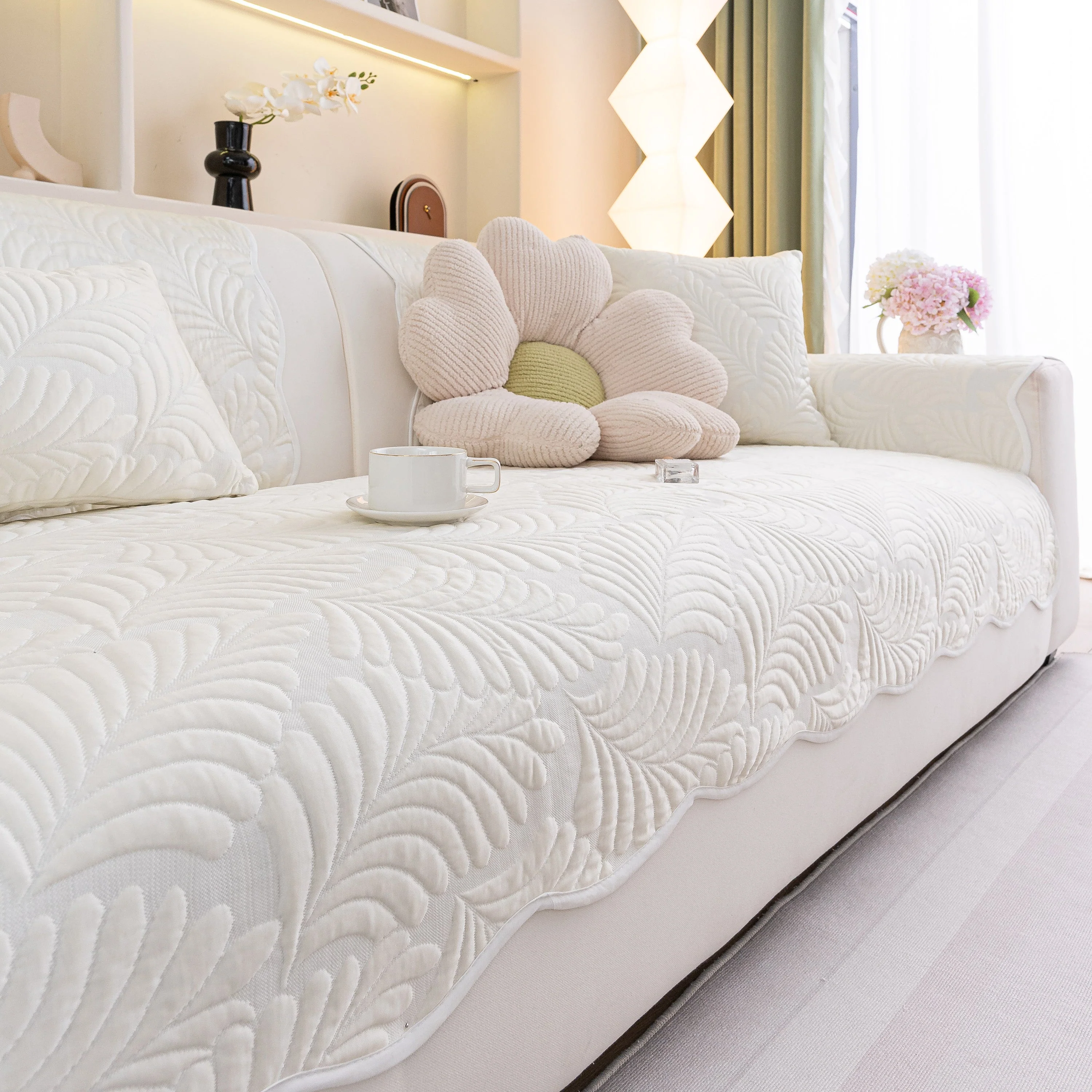 Sofa Cover for Leather & Fabric Couches, 3D Leaf Embossed Quilted Furniture Covers - Image 23