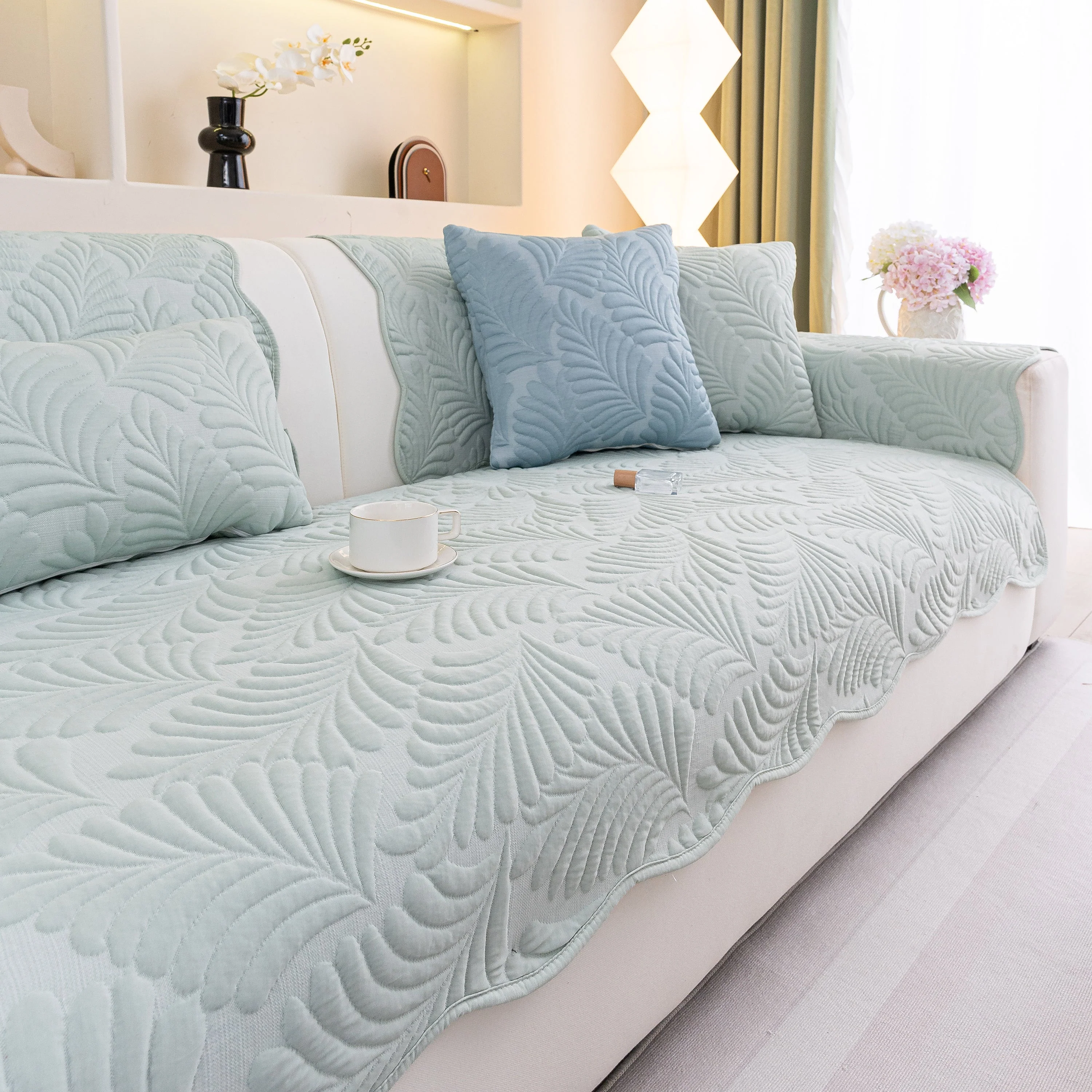 Sofa Cover for Leather & Fabric Couches, 3D Leaf Embossed Quilted Furniture Covers - Image 24