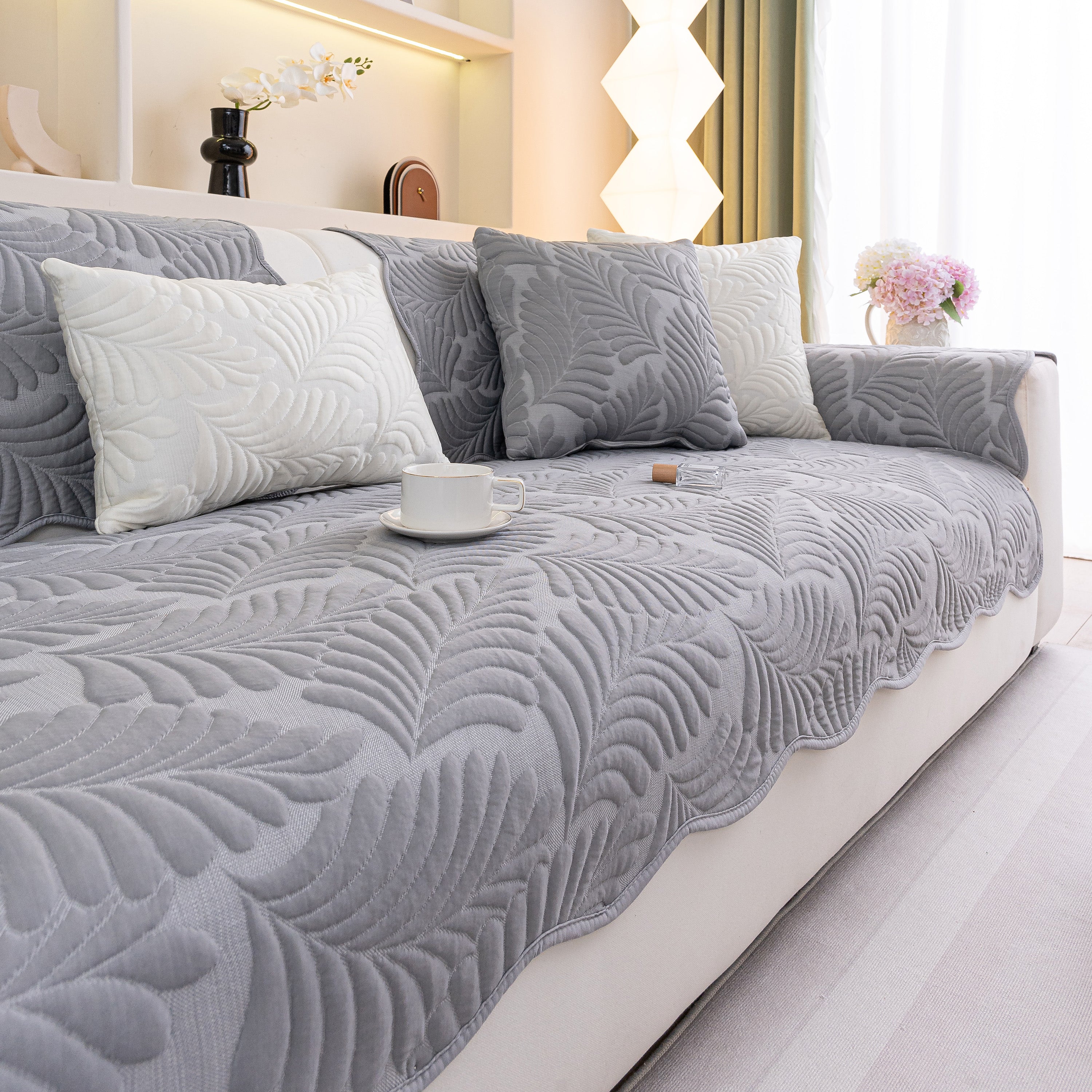 Sofa Cover for Leather & Fabric Couches, 3D Leaf Embossed Quilted Furniture Covers - Image 26