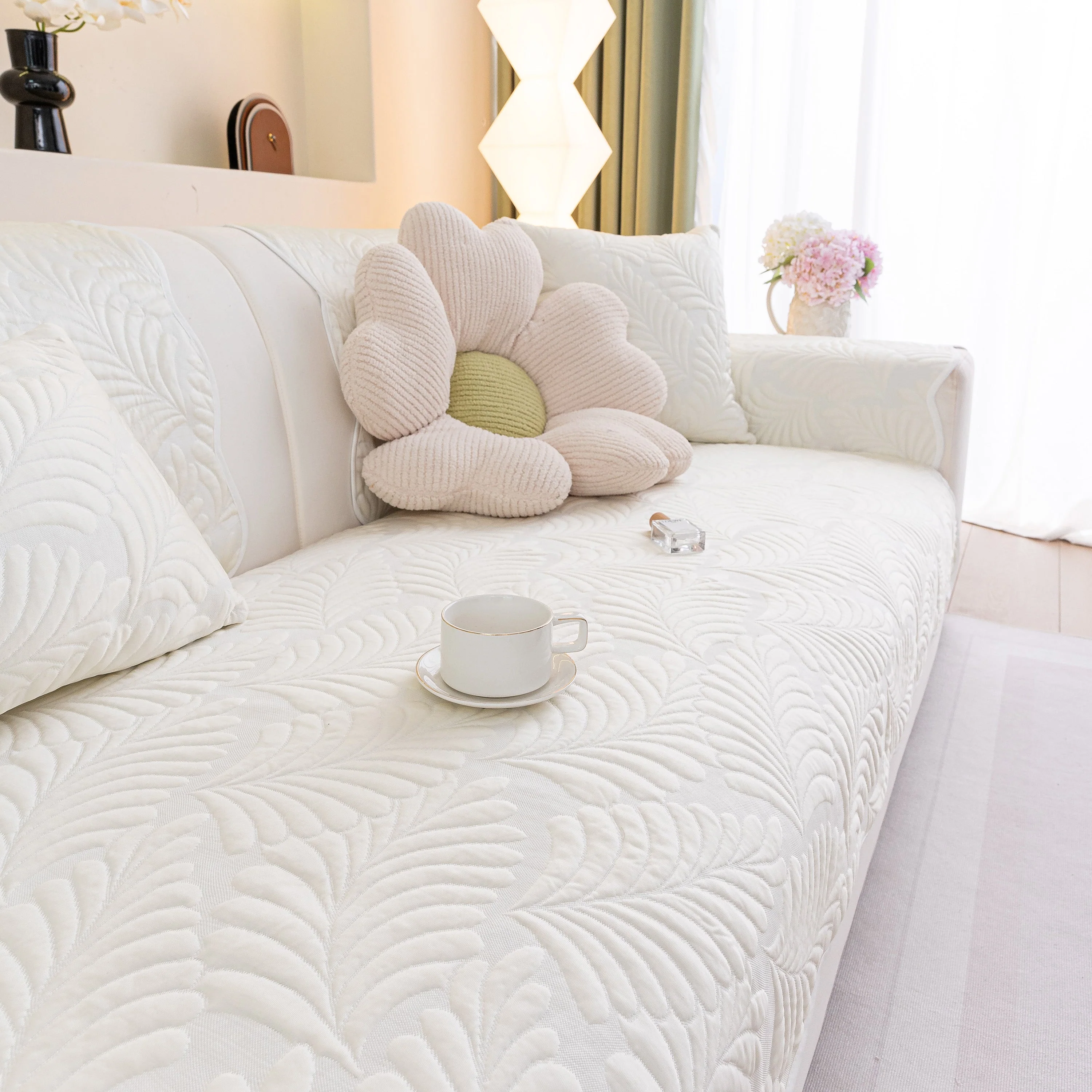 Sofa Cover for Leather & Fabric Couches, 3D Leaf Embossed Quilted Furniture Covers - Image 31