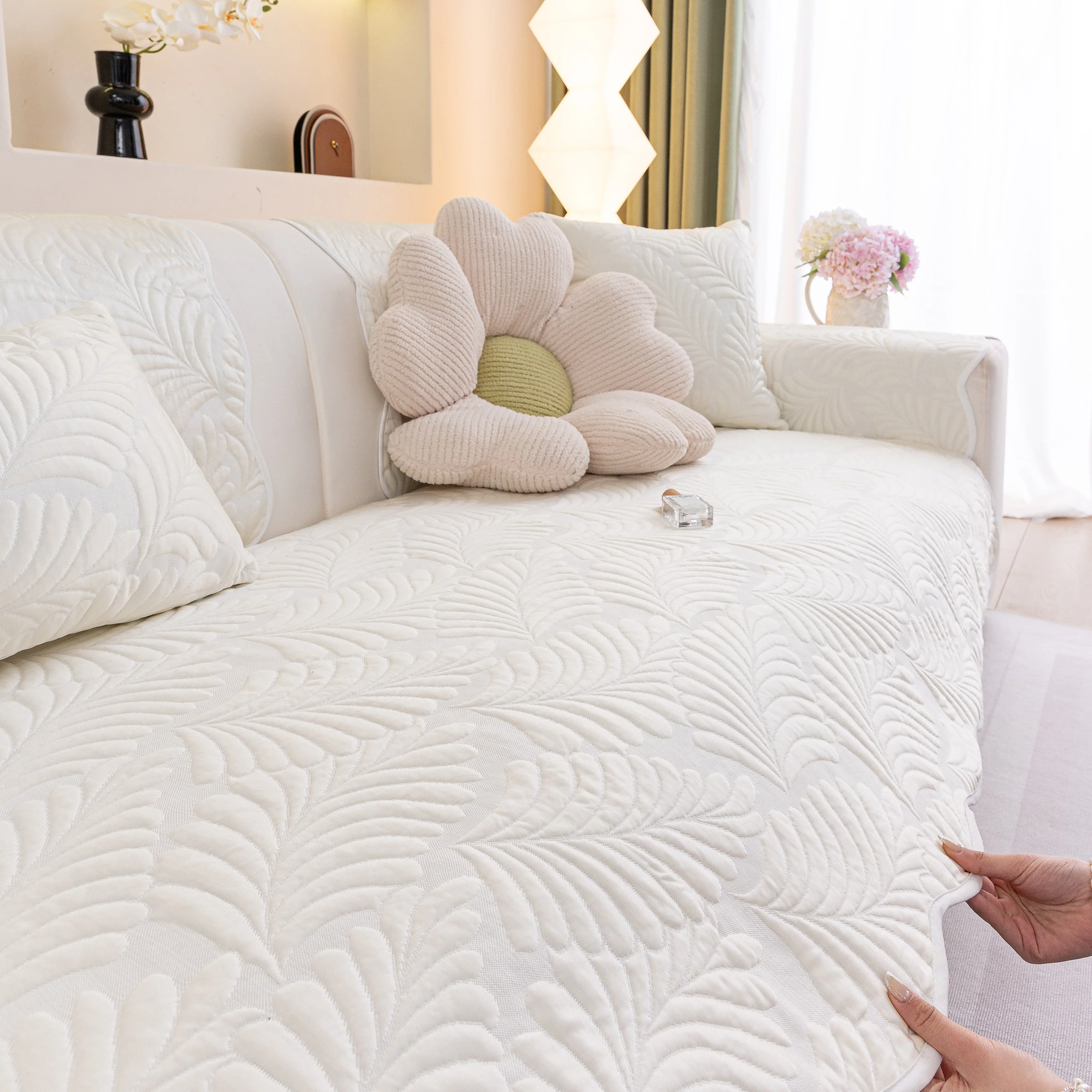 Sofa Cover for Leather & Fabric Couches, 3D Leaf Embossed Quilted Furniture Covers - Image 32