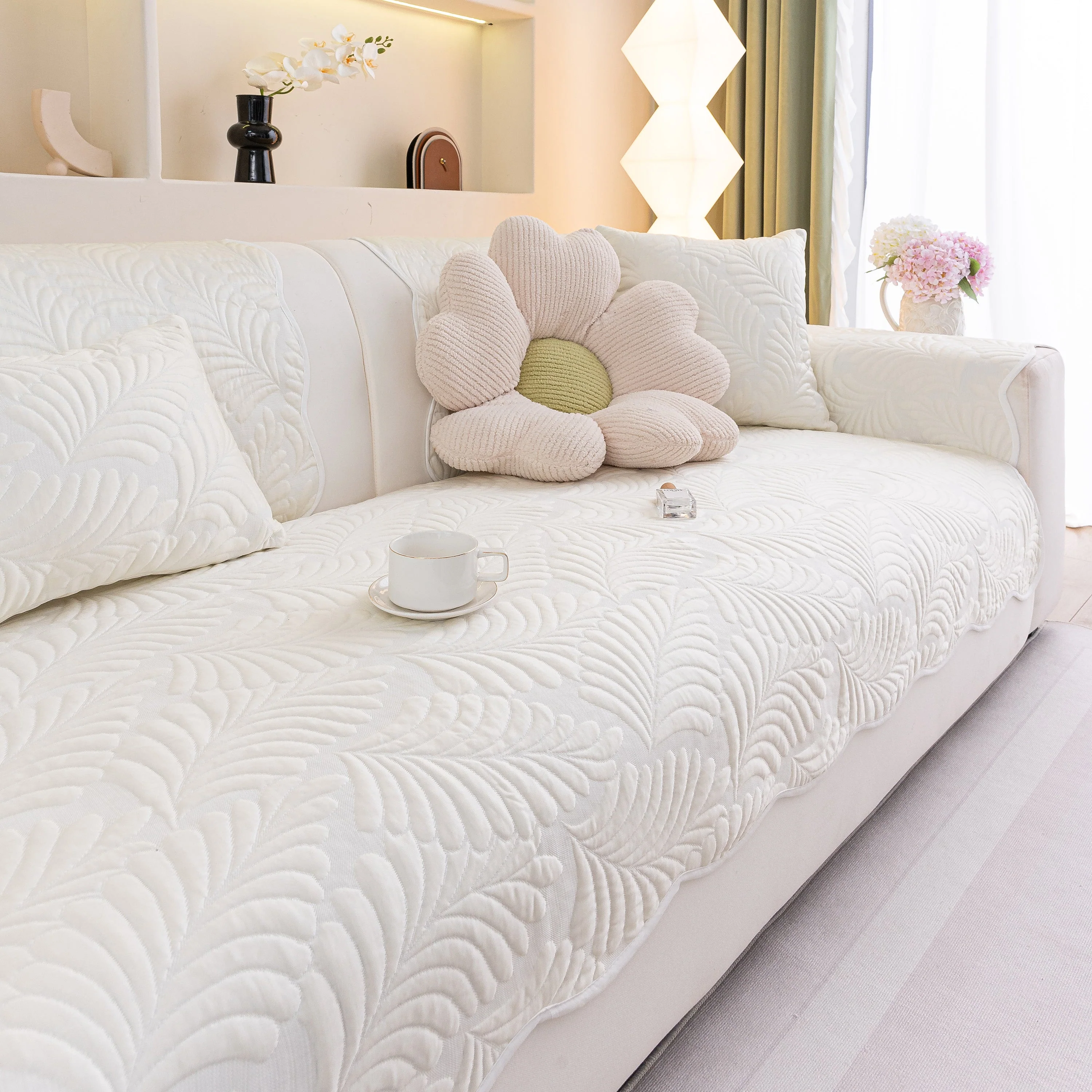 Sofa Cover for Leather & Fabric Couches, 3D Leaf Embossed Quilted Furniture Covers - Image 35