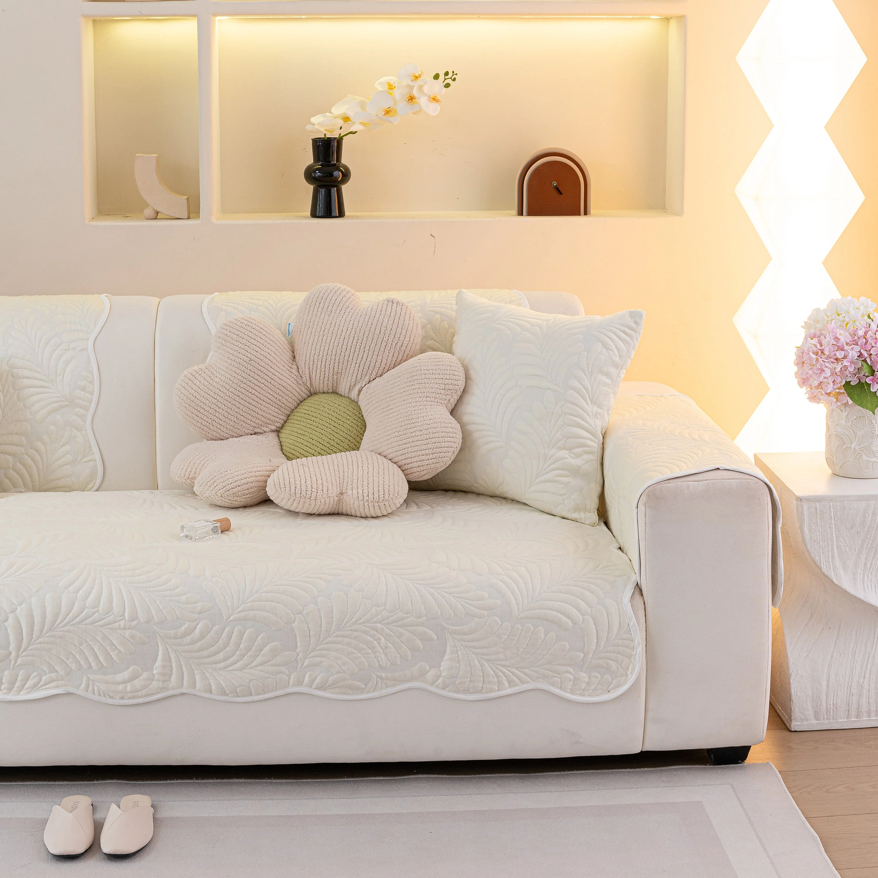 Sofa Cover for Leather & Fabric Couches, 3D Leaf Embossed Quilted Furniture Covers - Image 37