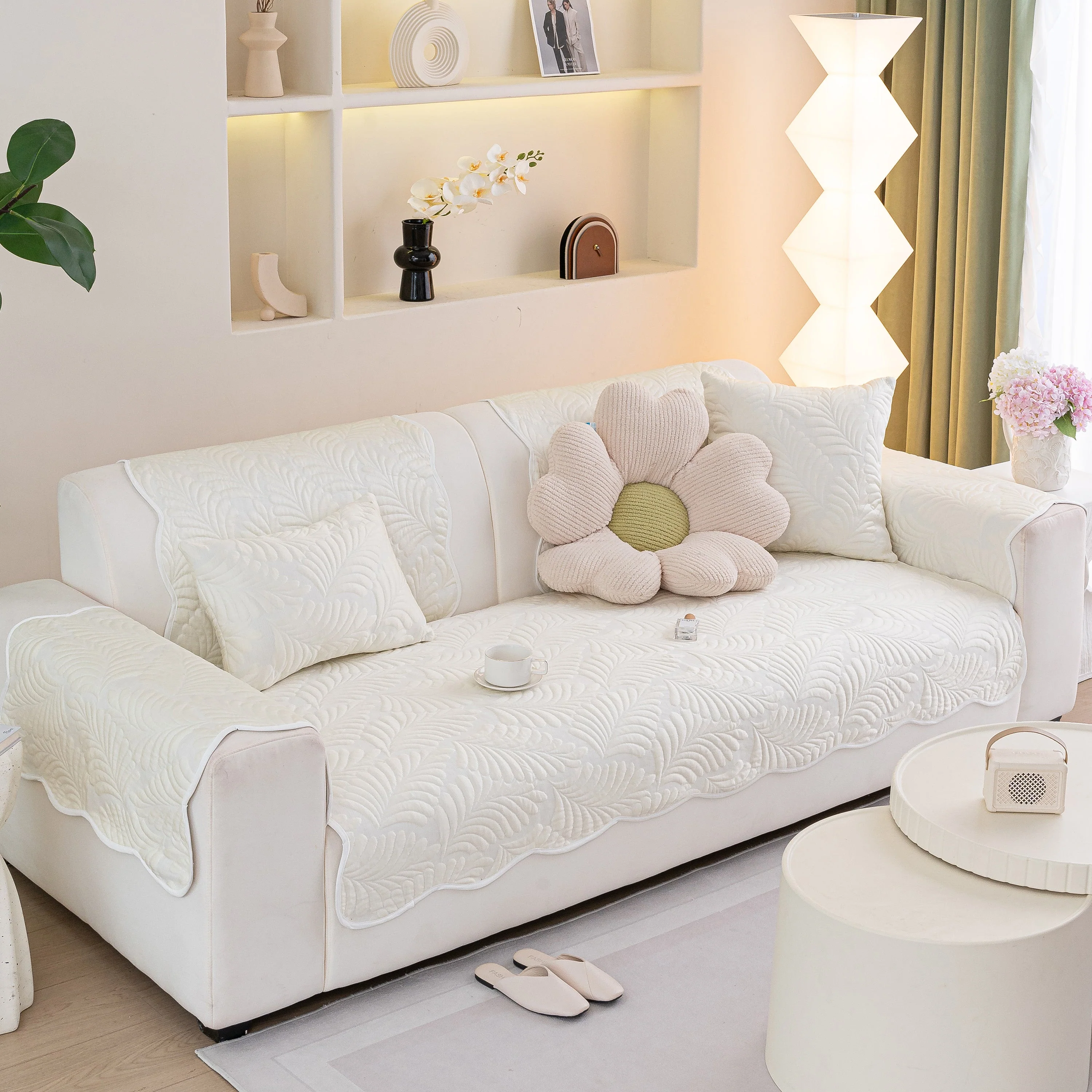 Sofa Cover for Leather & Fabric Couches, 3D Leaf Embossed Quilted Furniture Covers - Image 38