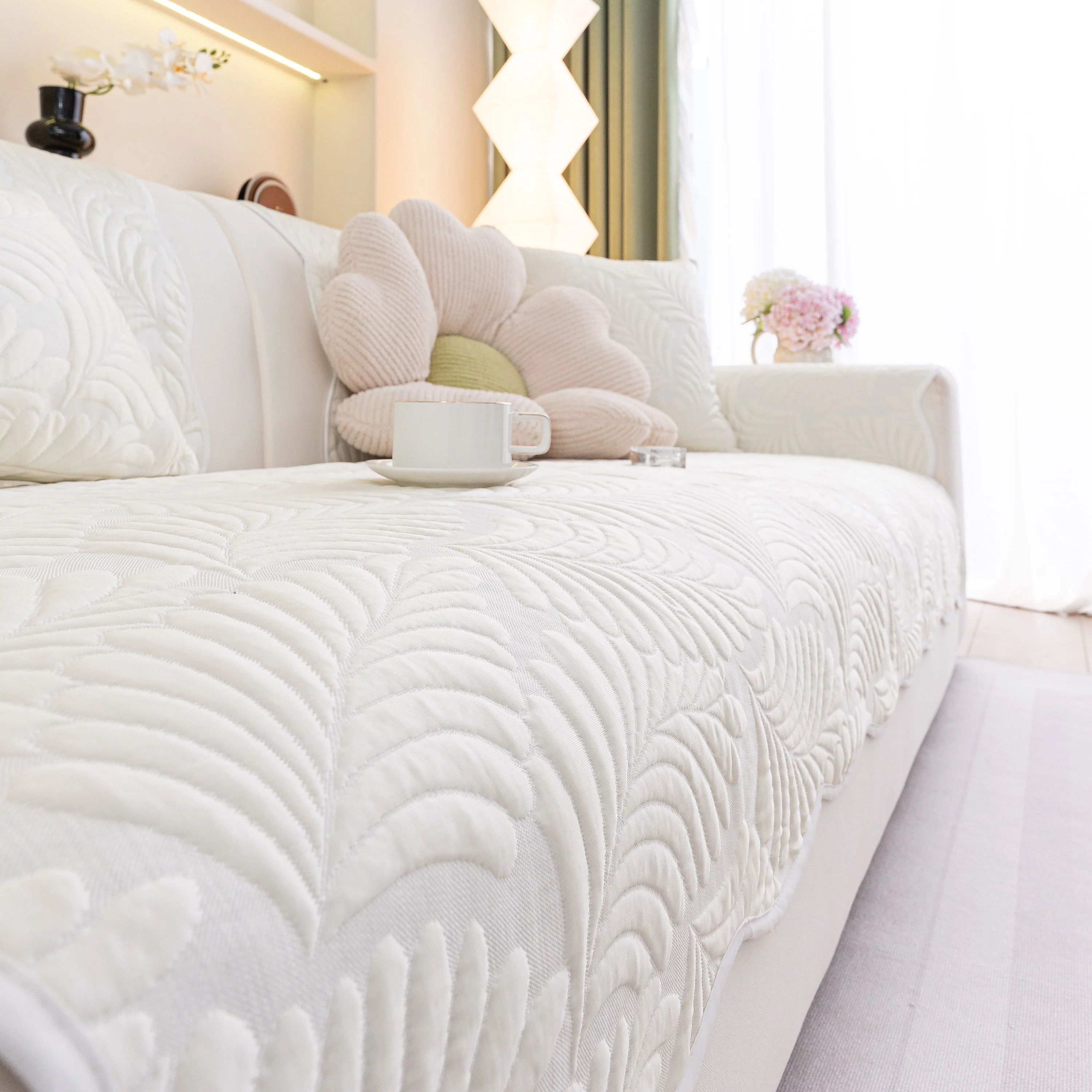 Sofa Cover for Leather & Fabric Couches, 3D Leaf Embossed Quilted Furniture Covers - Image 39