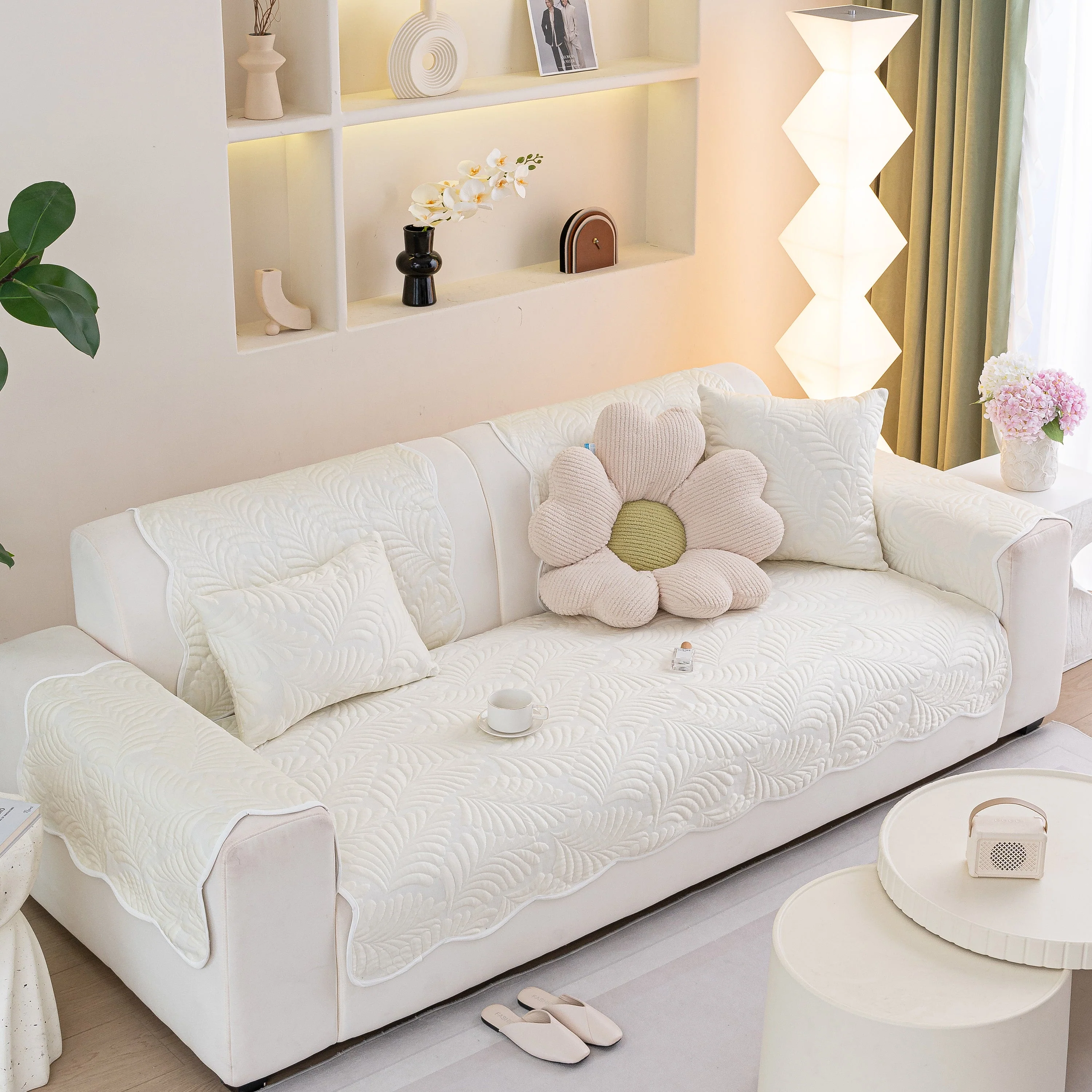 Sofa Cover for Leather & Fabric Couches, 3D Leaf Embossed Quilted Furniture Covers - Image 40