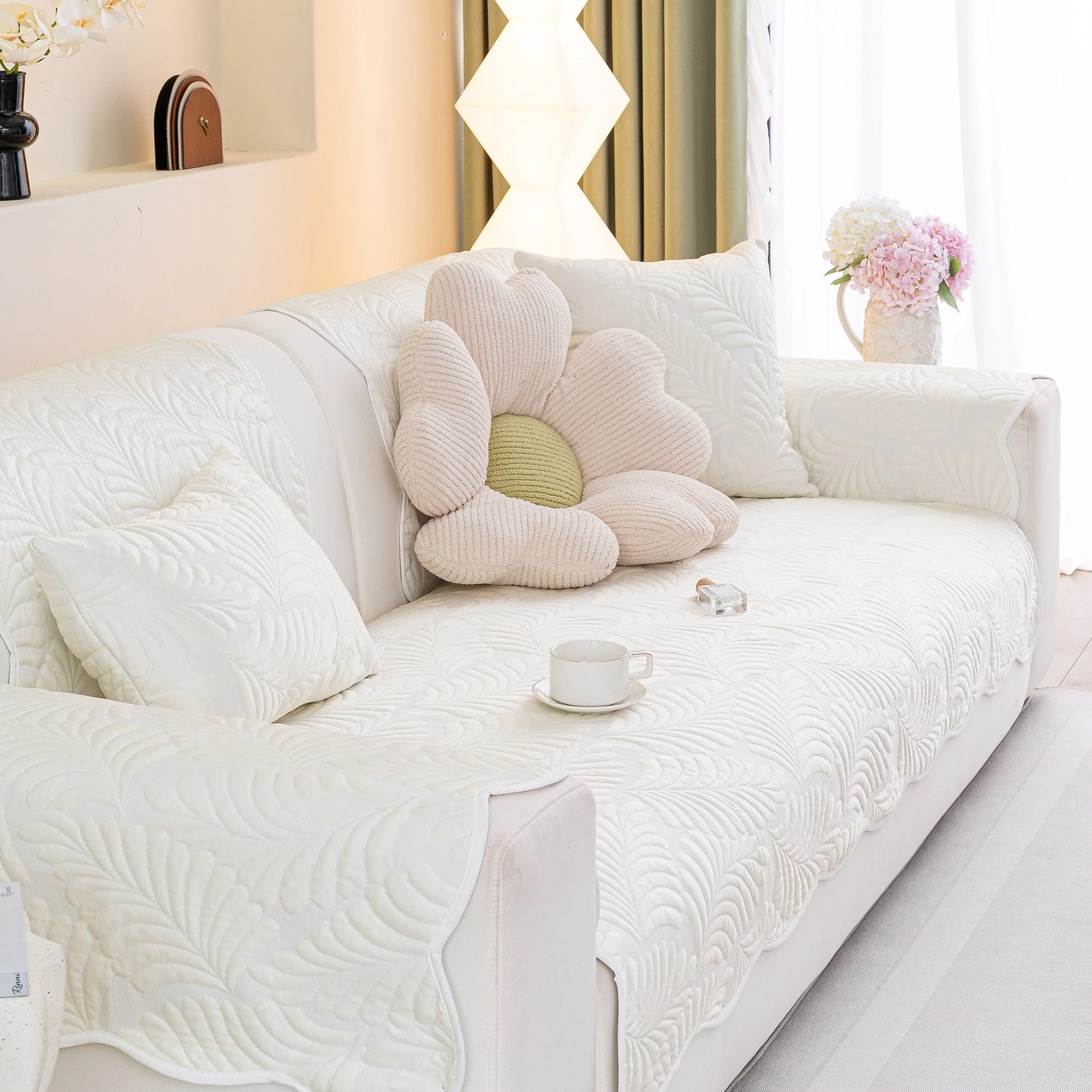 Sofa Cover for Leather & Fabric Couches, 3D Leaf Embossed Quilted Furniture Covers - Image 41