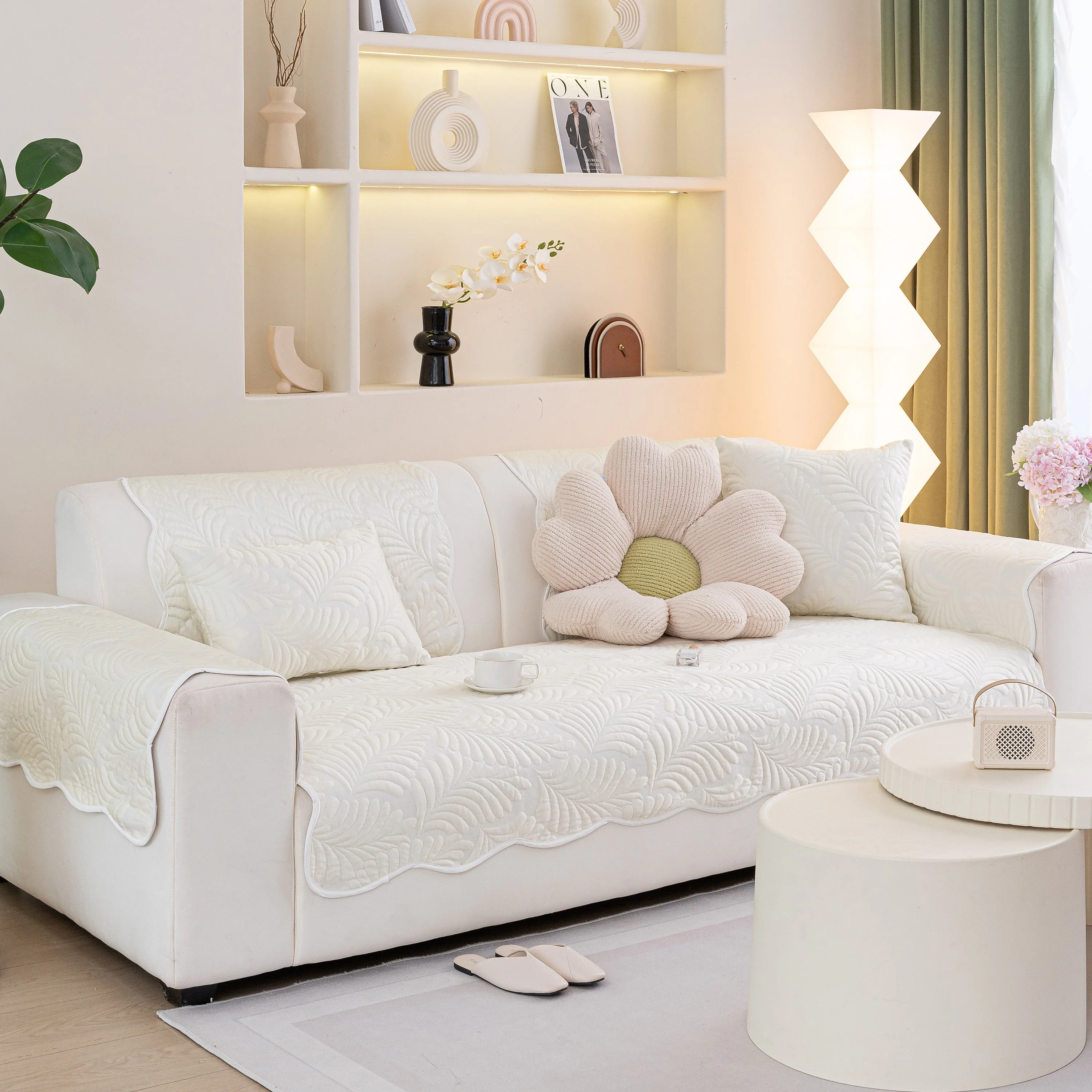 Sofa Cover for Leather & Fabric Couches, 3D Leaf Embossed Quilted Furniture Covers - Image 42