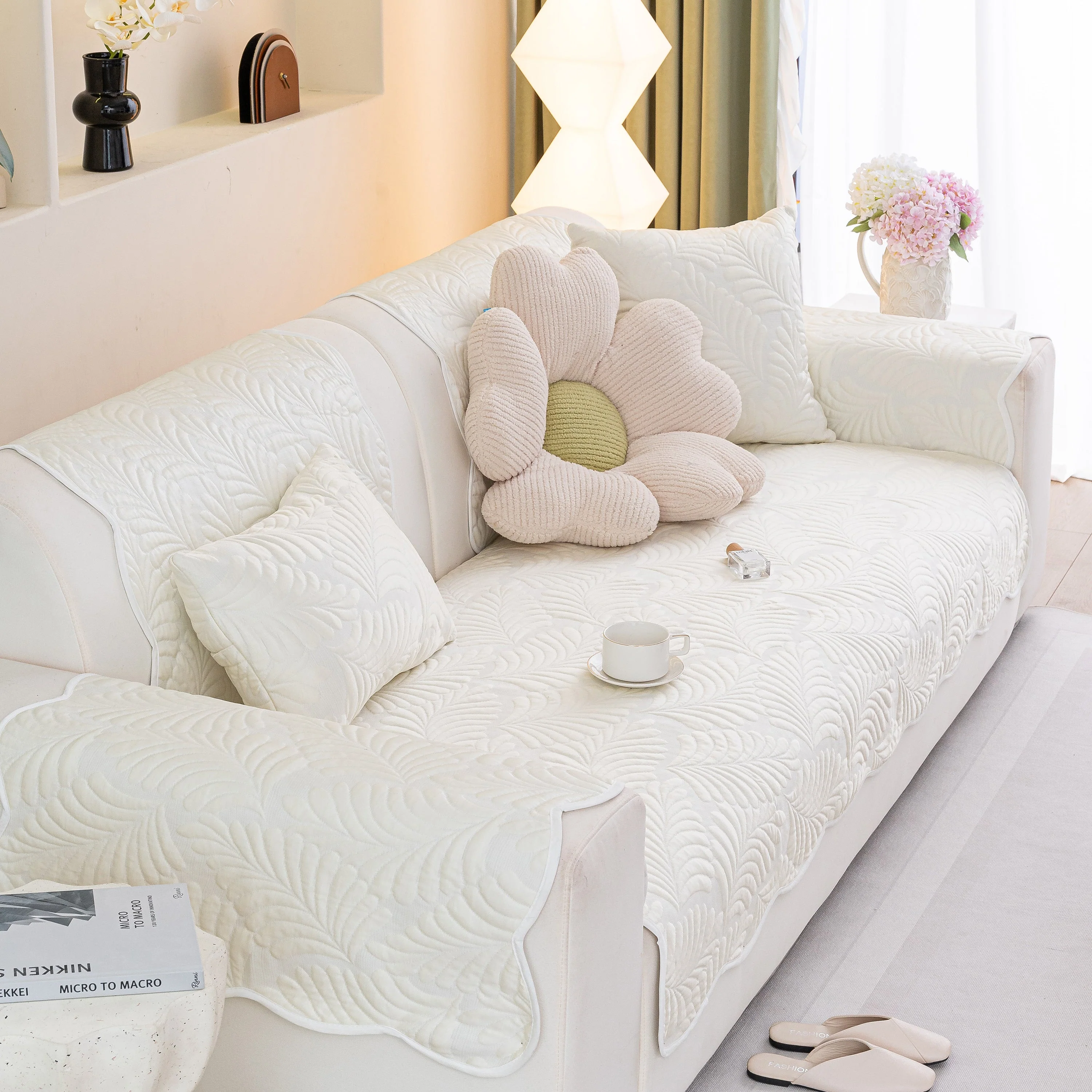 Sofa Cover for Leather & Fabric Couches, 3D Leaf Embossed Quilted Furniture Covers - Image 43