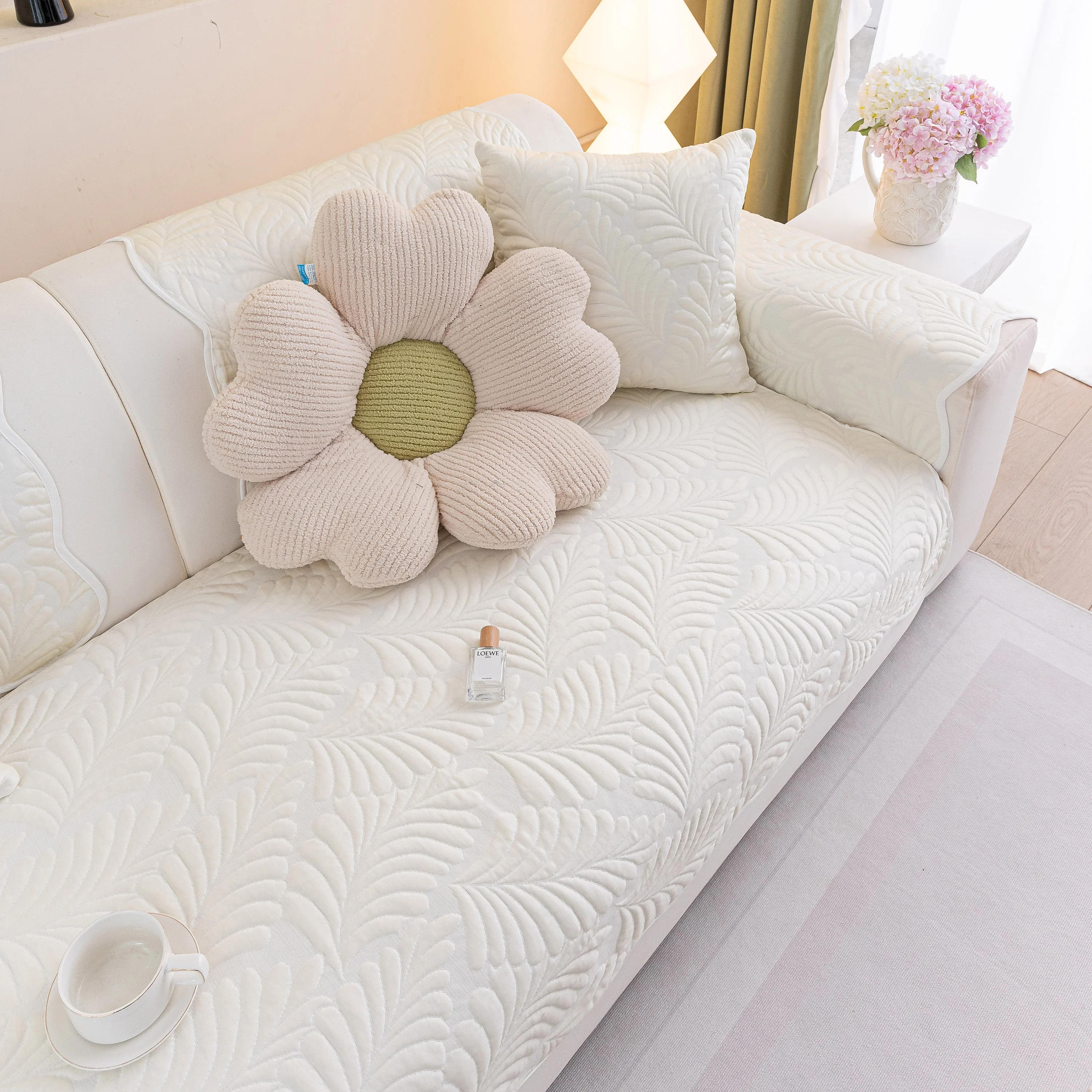 Sofa Cover for Leather & Fabric Couches, 3D Leaf Embossed Quilted Furniture Covers - Image 46