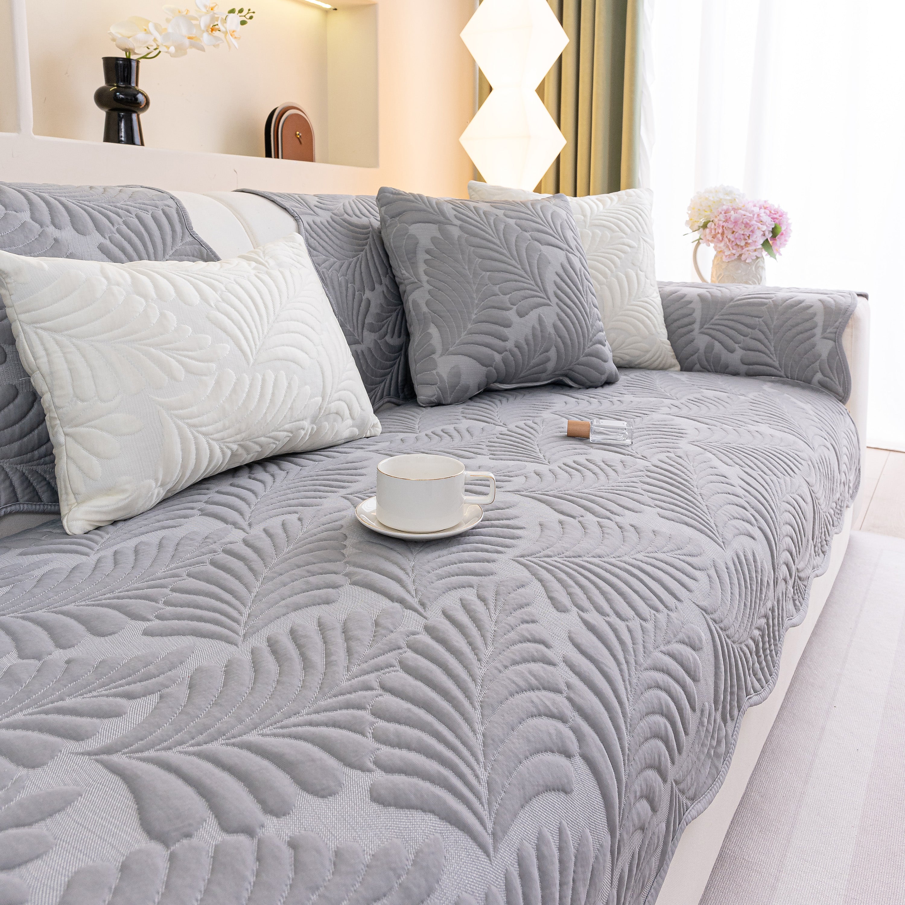 Sofa Cover for Leather & Fabric Couches, 3D Leaf Embossed Quilted Furniture Covers - Image 48