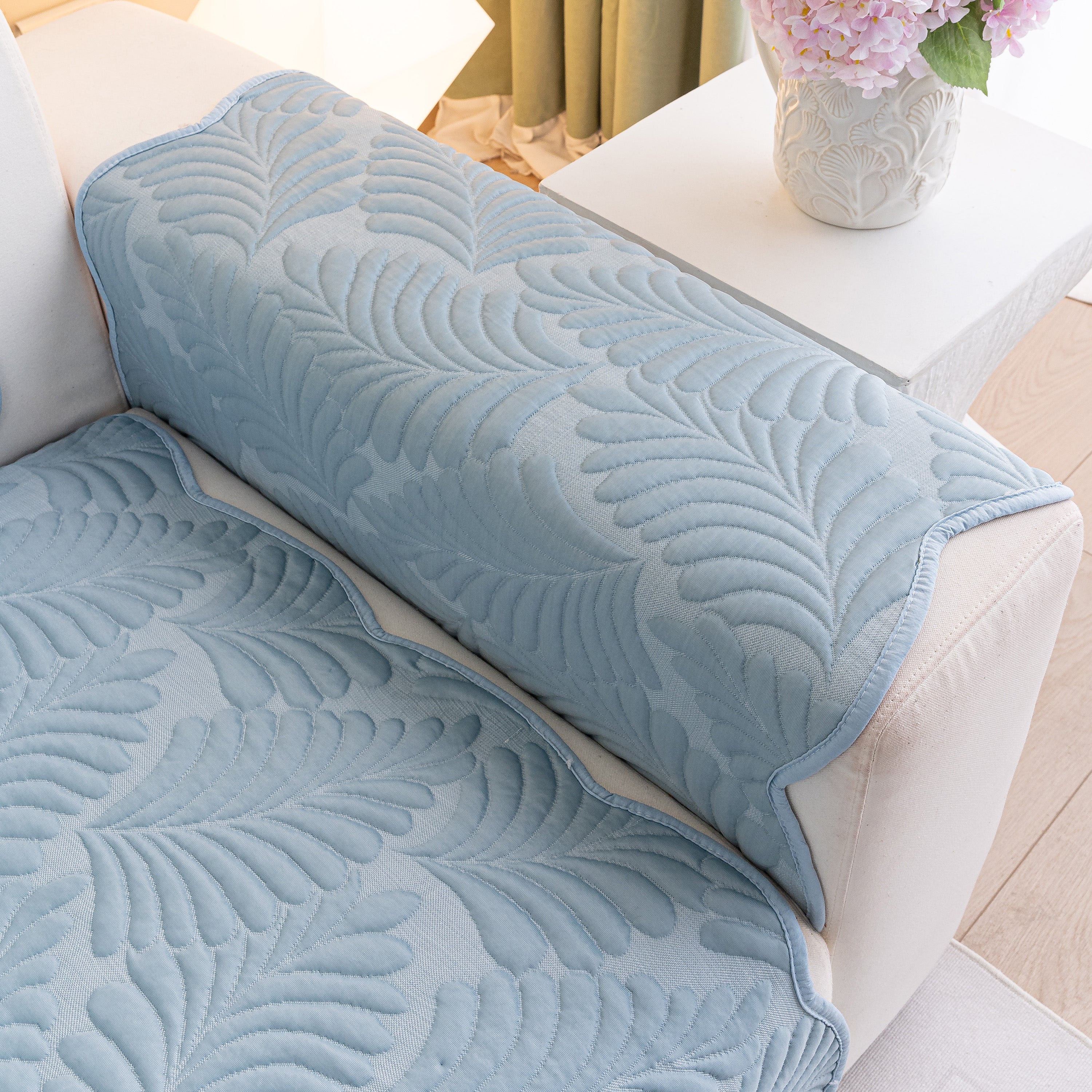 Sofa Cover for Leather & Fabric Couches, 3D Leaf Embossed Quilted Furniture Covers - Image 5