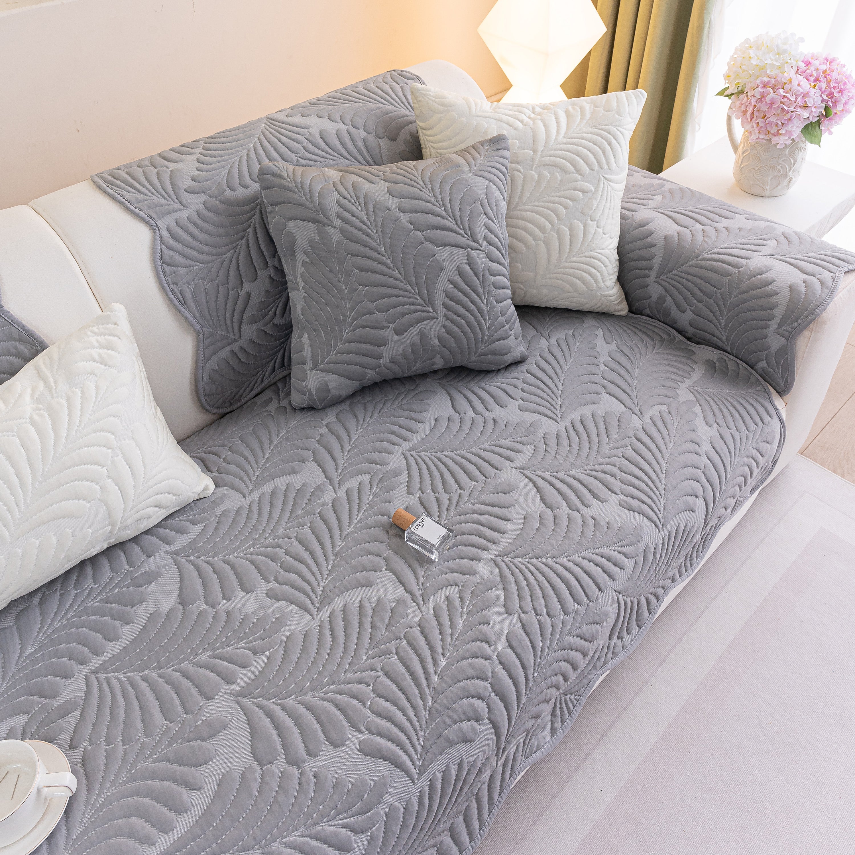 Sofa Cover for Leather & Fabric Couches, 3D Leaf Embossed Quilted Furniture Covers - Image 54