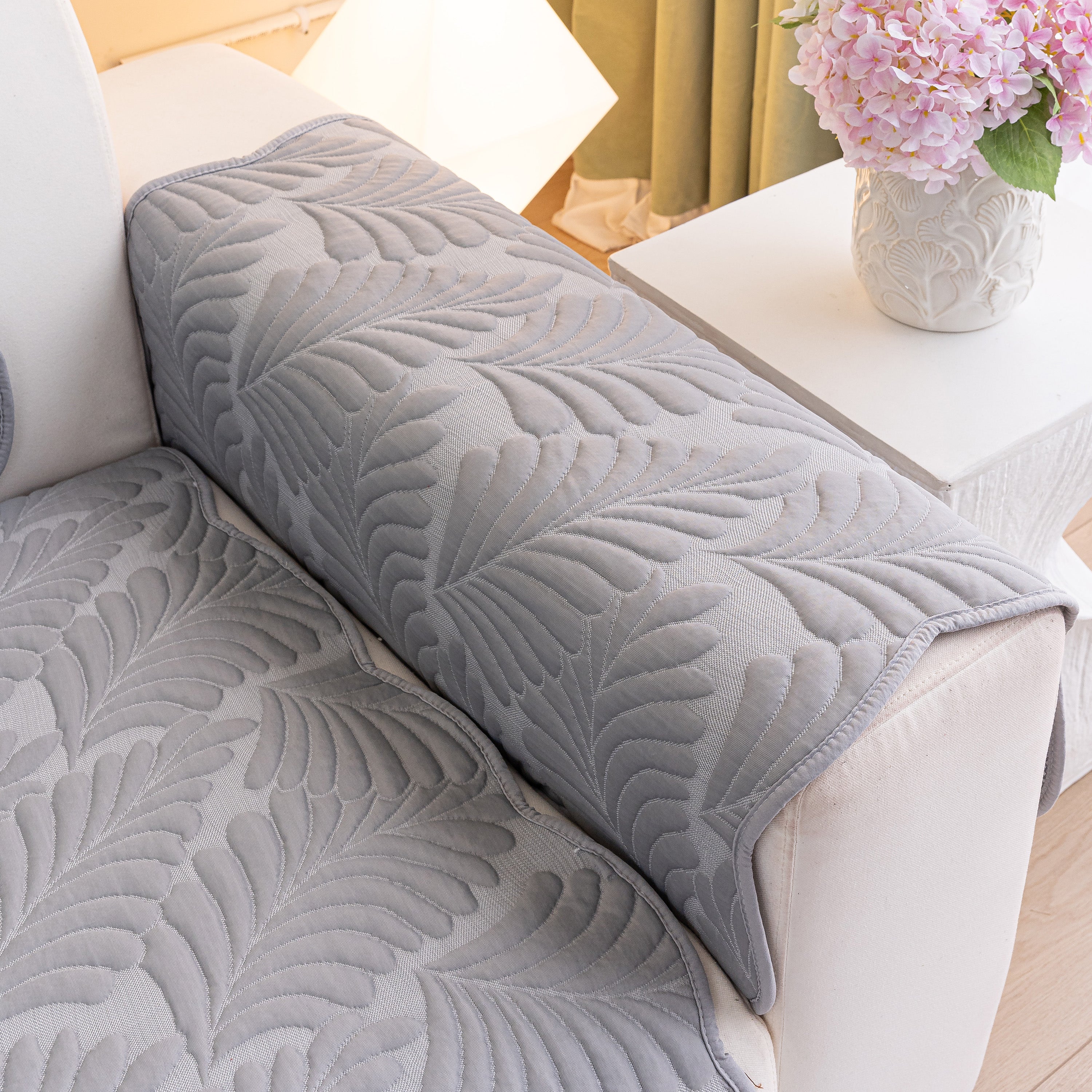 Sofa Cover for Leather & Fabric Couches, 3D Leaf Embossed Quilted Furniture Covers - Image 55