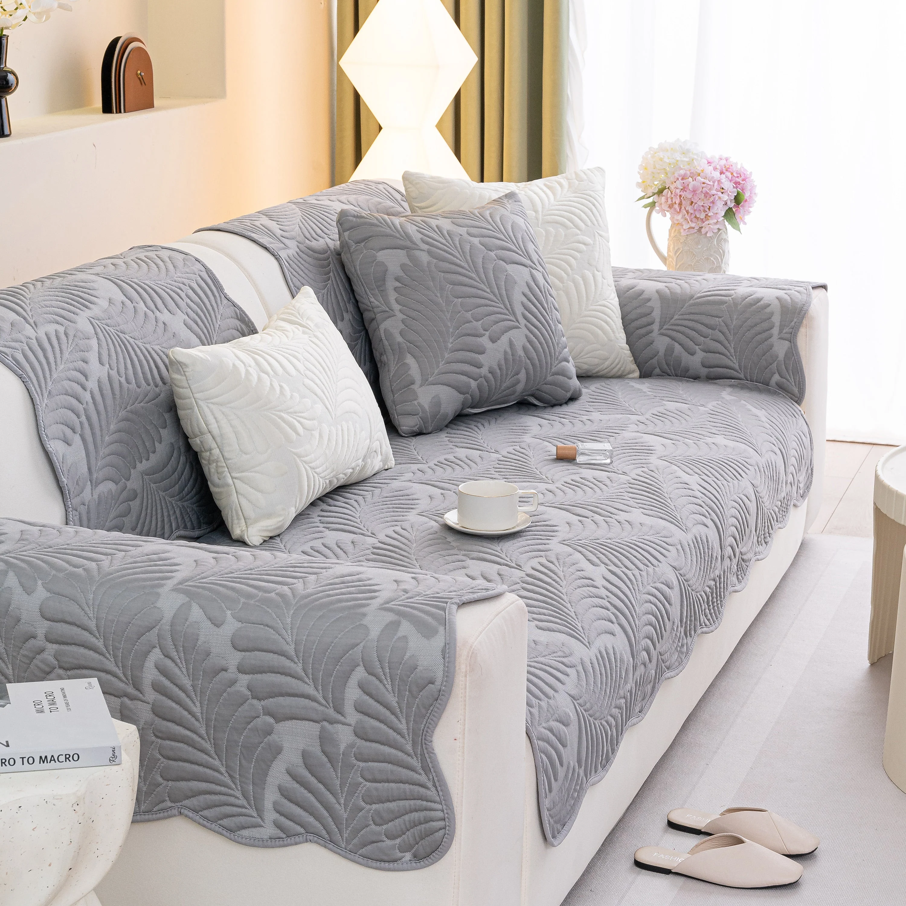 Sofa Cover for Leather & Fabric Couches, 3D Leaf Embossed Quilted Furniture Covers - Image 62