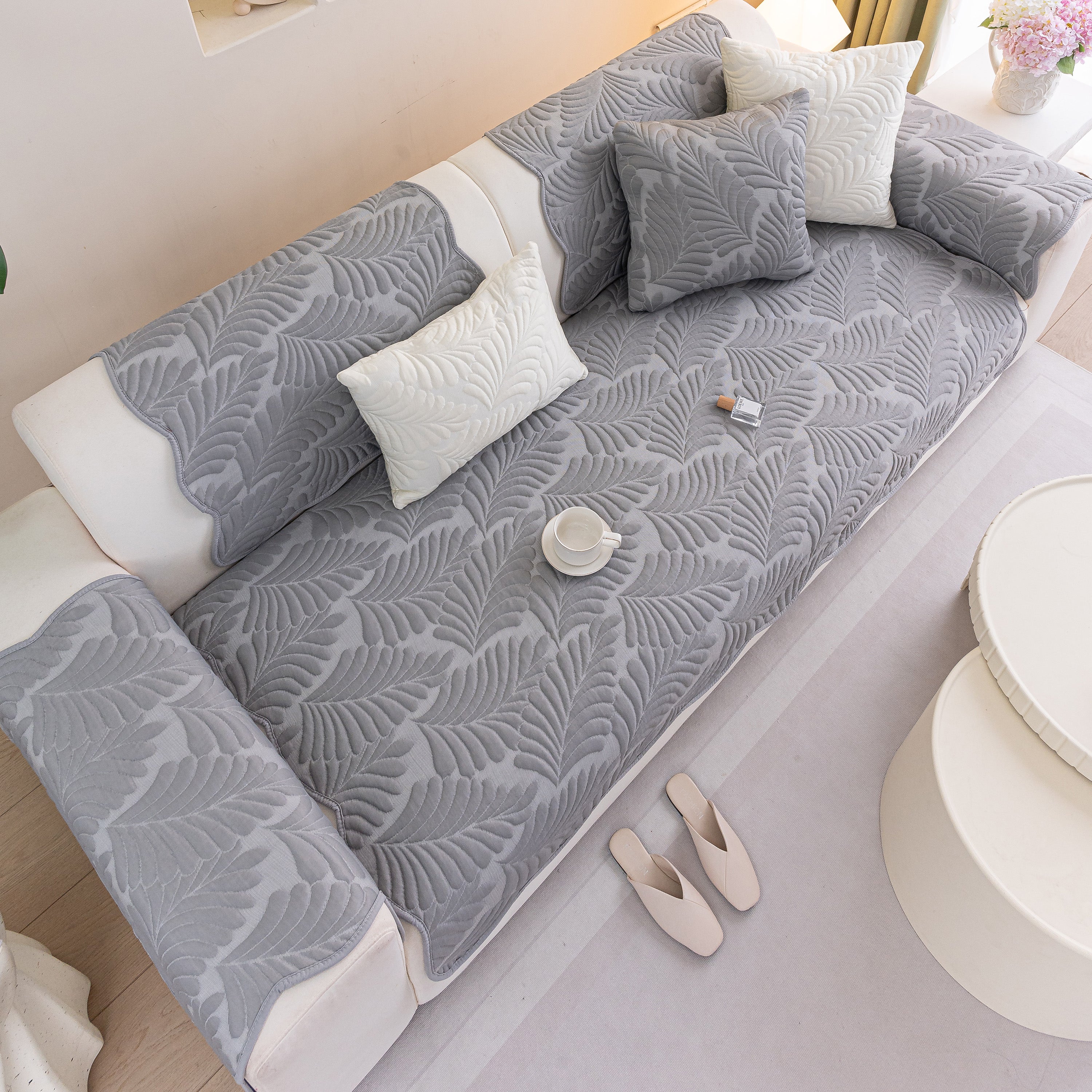 Sofa Cover for Leather & Fabric Couches, 3D Leaf Embossed Quilted Furniture Covers - Image 65