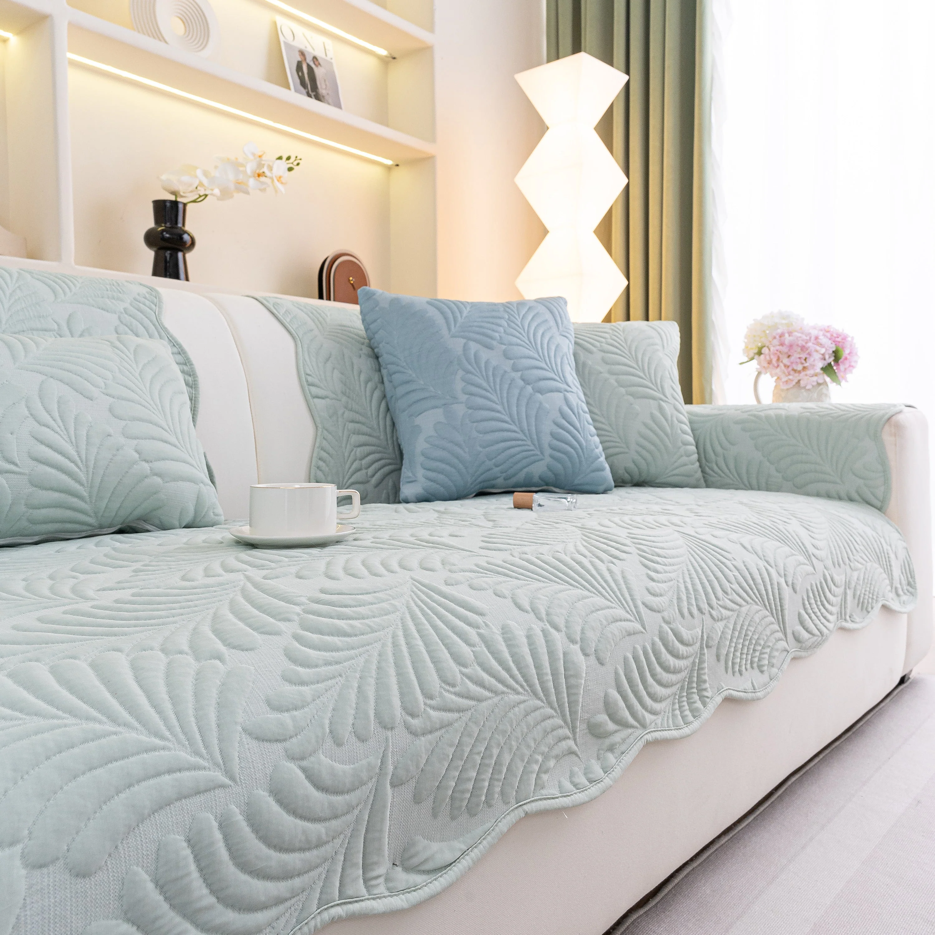 Sofa Cover for Leather & Fabric Couches, 3D Leaf Embossed Quilted Furniture Covers - Image 66