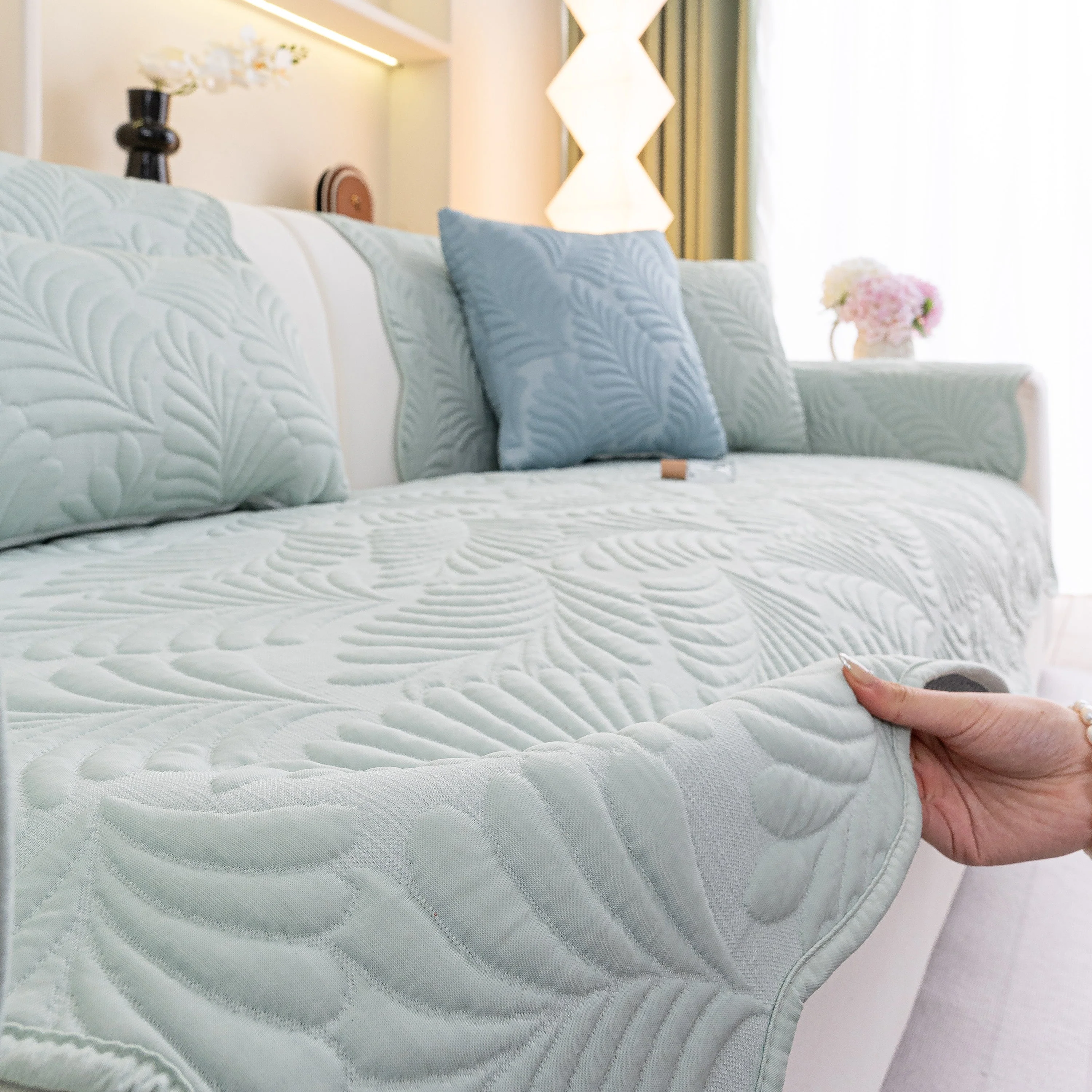 Sofa Cover for Leather & Fabric Couches, 3D Leaf Embossed Quilted Furniture Covers - Image 69