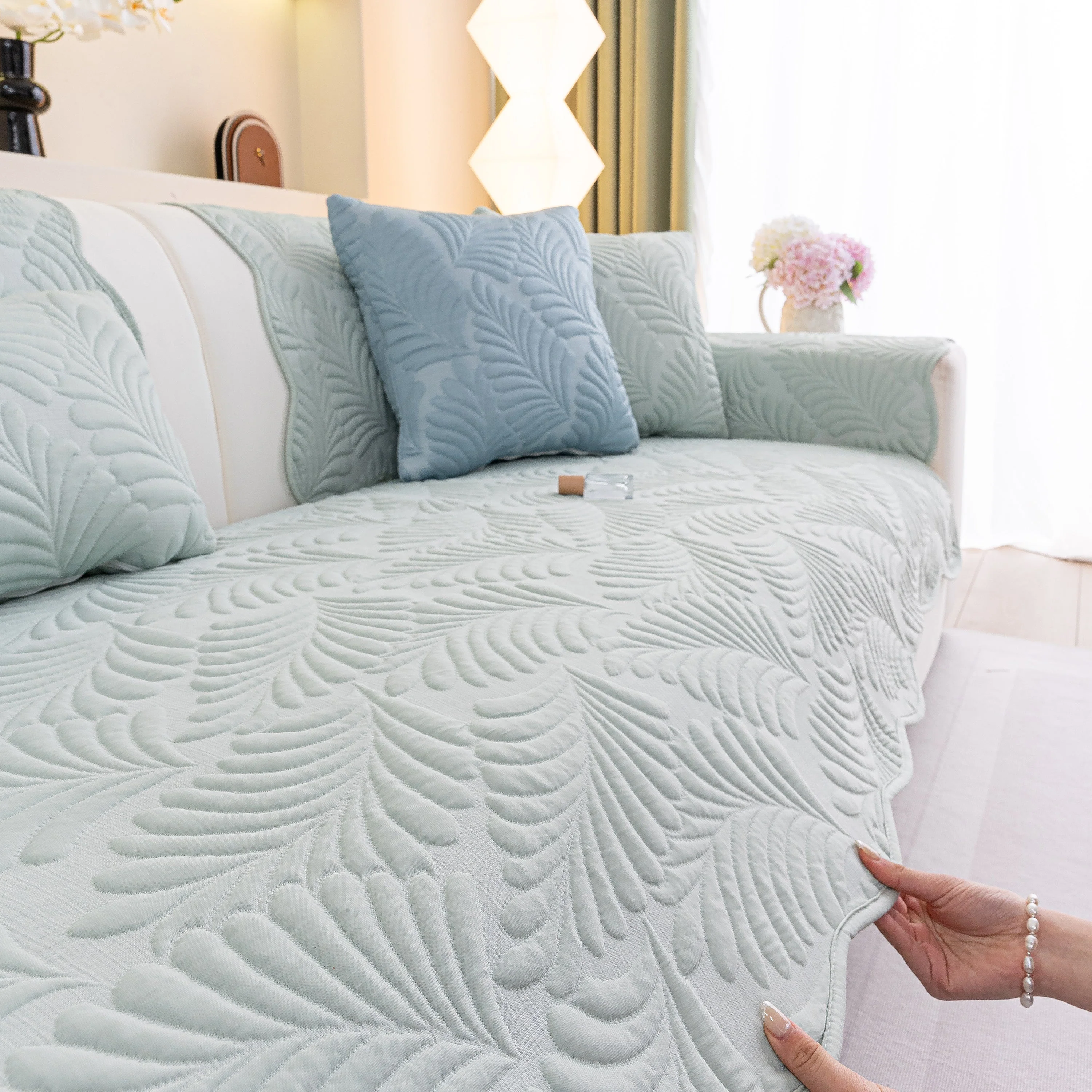 Sofa Cover for Leather & Fabric Couches, 3D Leaf Embossed Quilted Furniture Covers - Image 70