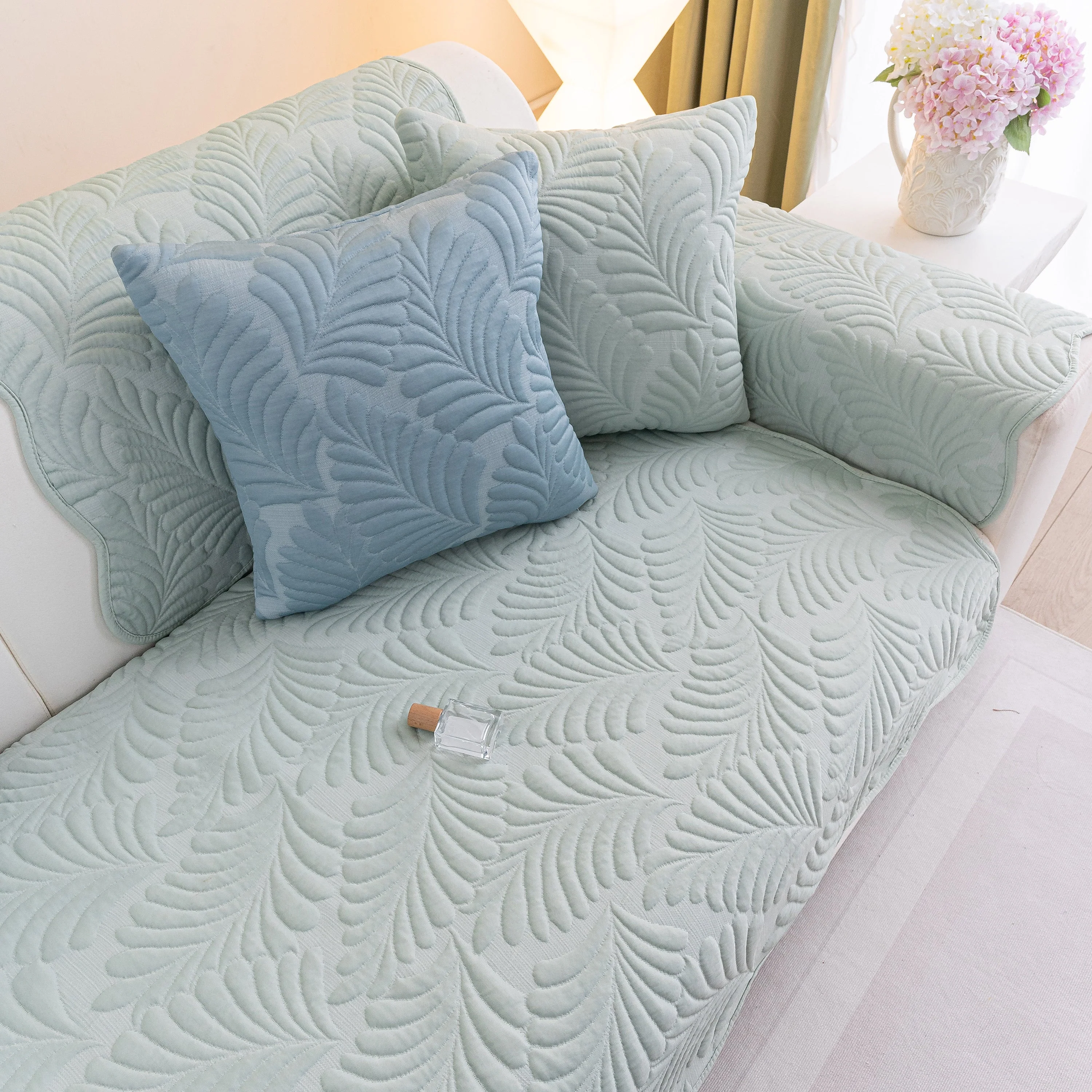 Sofa Cover for Leather & Fabric Couches, 3D Leaf Embossed Quilted Furniture Covers - Image 72