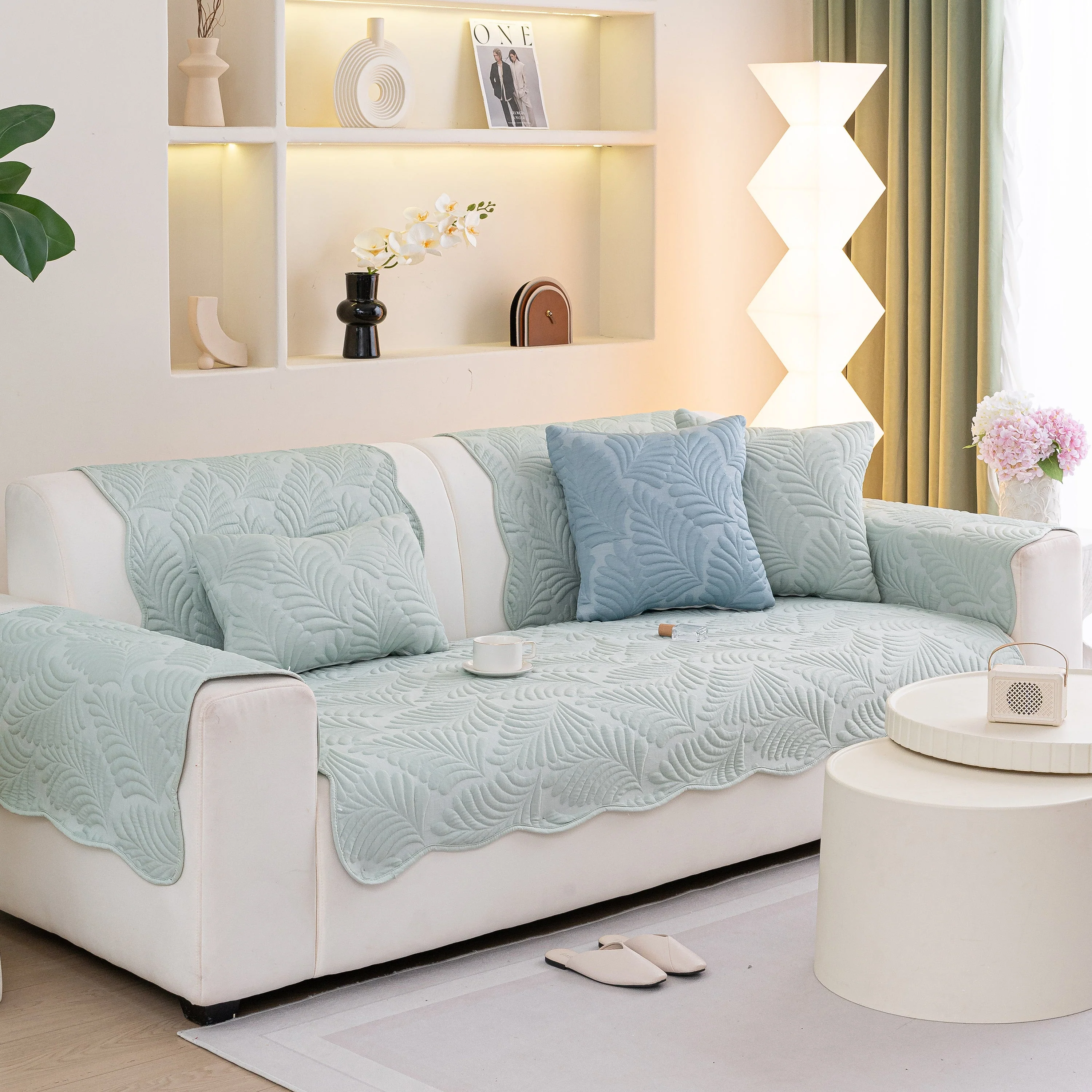 Sofa Cover for Leather & Fabric Couches, 3D Leaf Embossed Quilted Furniture Covers - Image 76