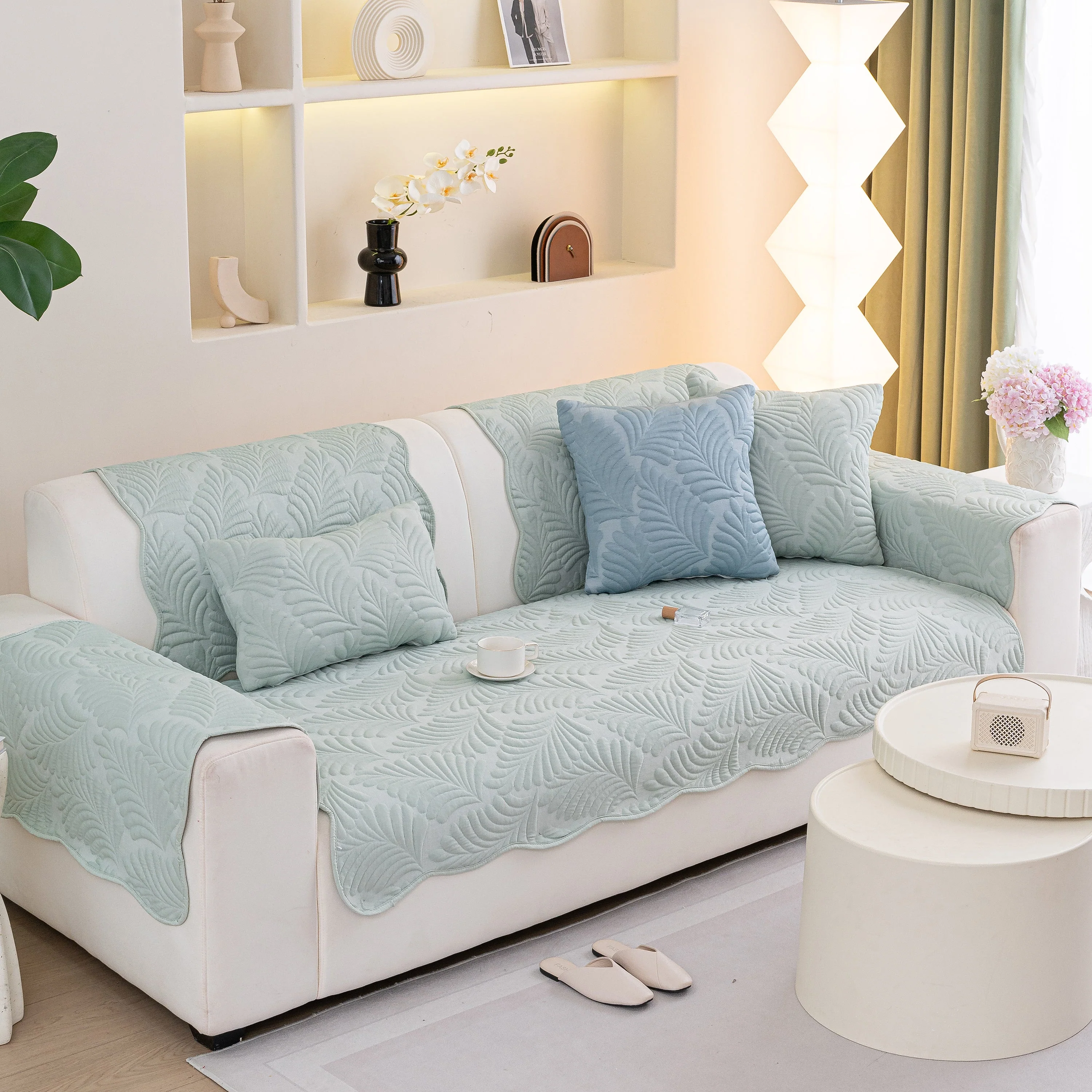 Sofa Cover for Leather & Fabric Couches, 3D Leaf Embossed Quilted Furniture Covers - Image 77