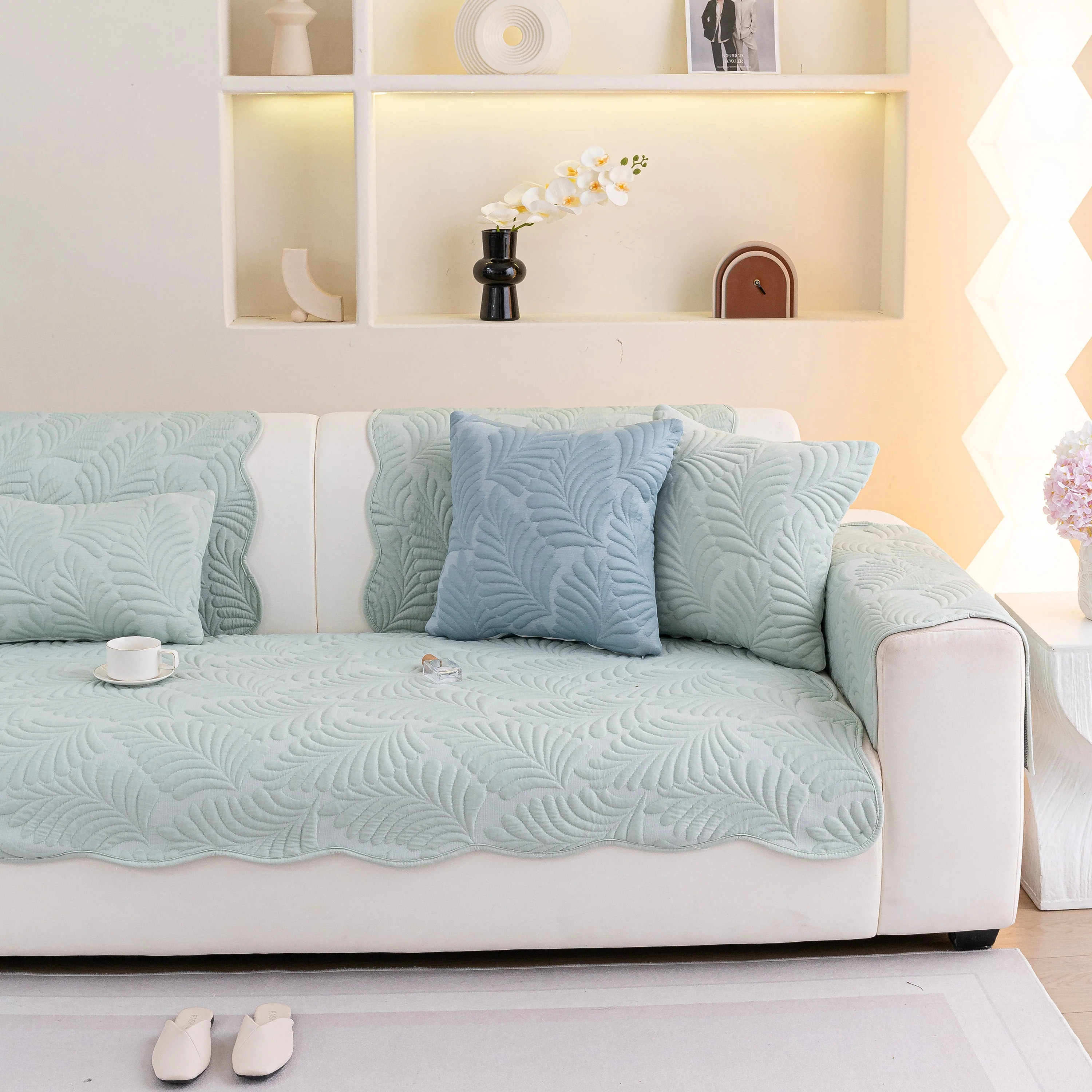 Sofa Cover for Leather & Fabric Couches, 3D Leaf Embossed Quilted Furniture Covers - Image 78
