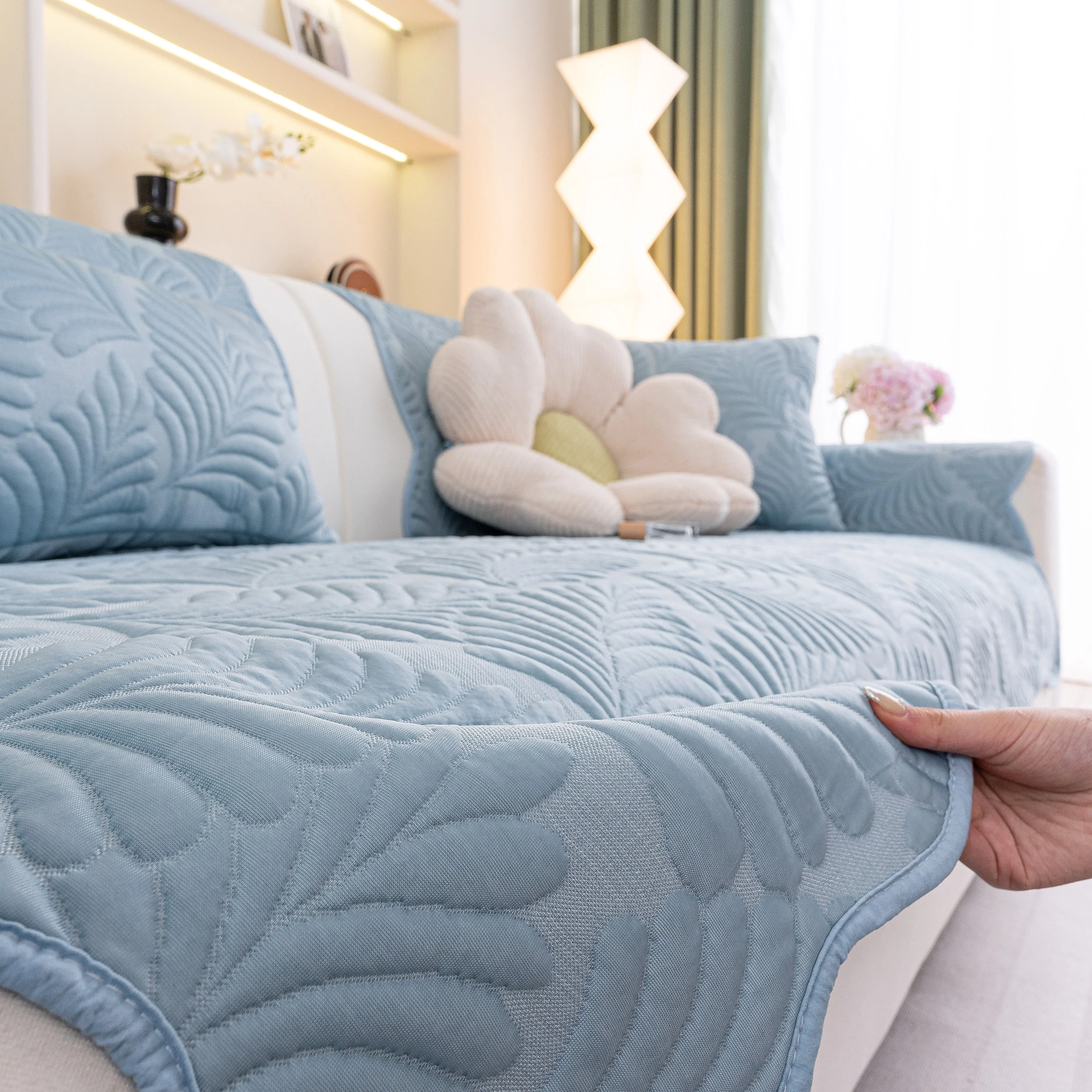 Sofa Cover for Leather & Fabric Couches, 3D Leaf Embossed Quilted Furniture Covers - Image 8