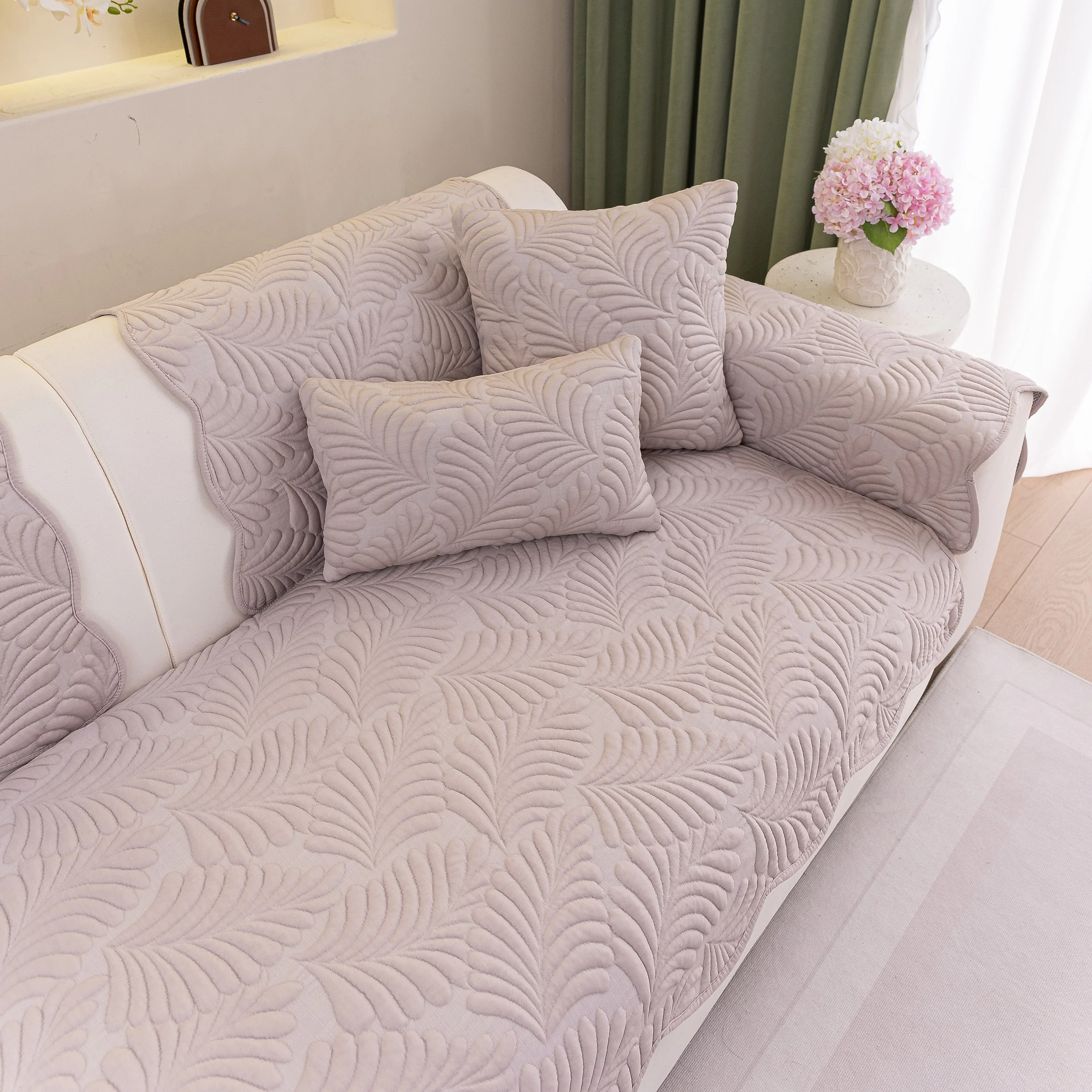 Sofa Cover for Leather & Fabric Couches, 3D Leaf Embossed Quilted Furniture Covers - Image 92