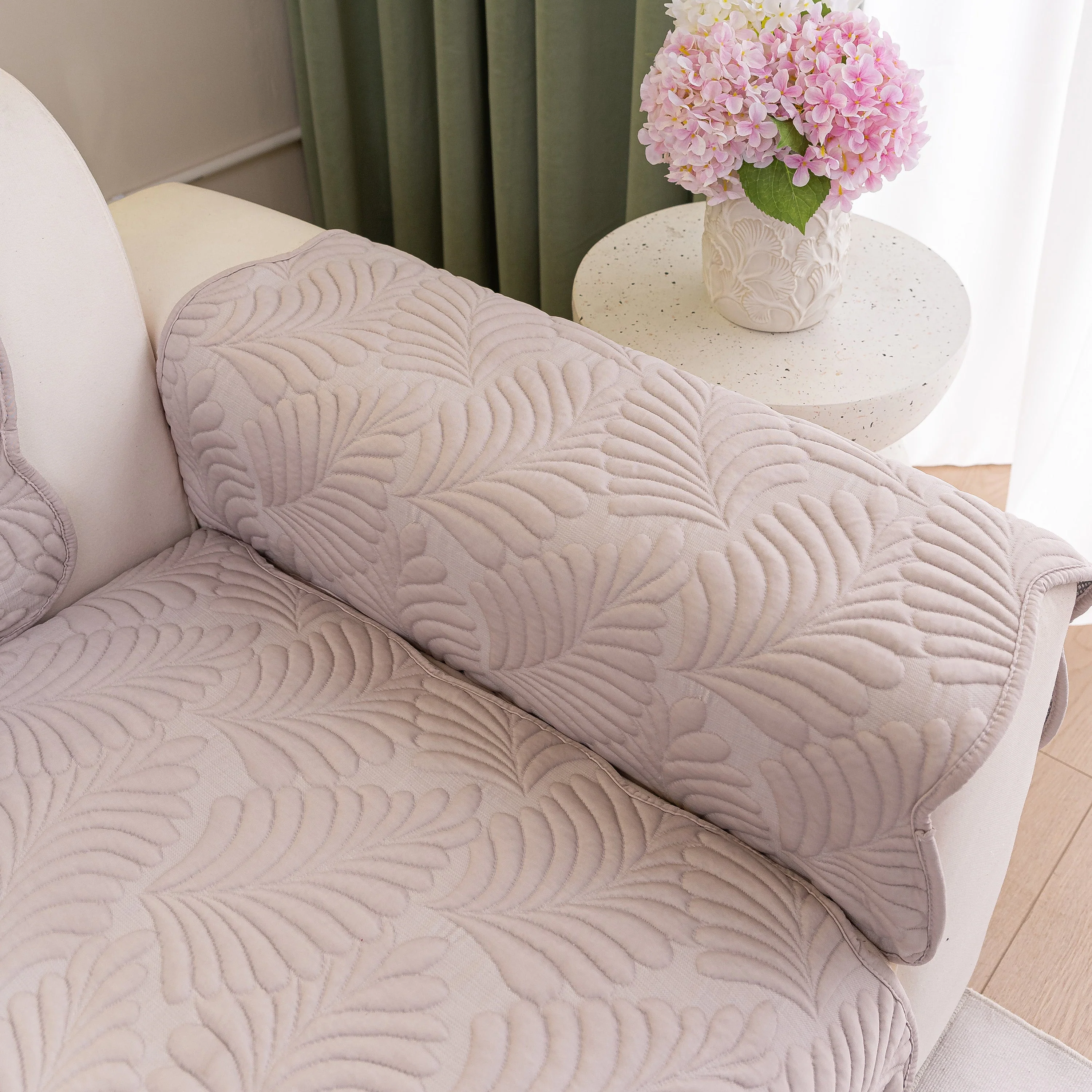 Sofa Cover for Leather & Fabric Couches, 3D Leaf Embossed Quilted Furniture Covers - Image 94
