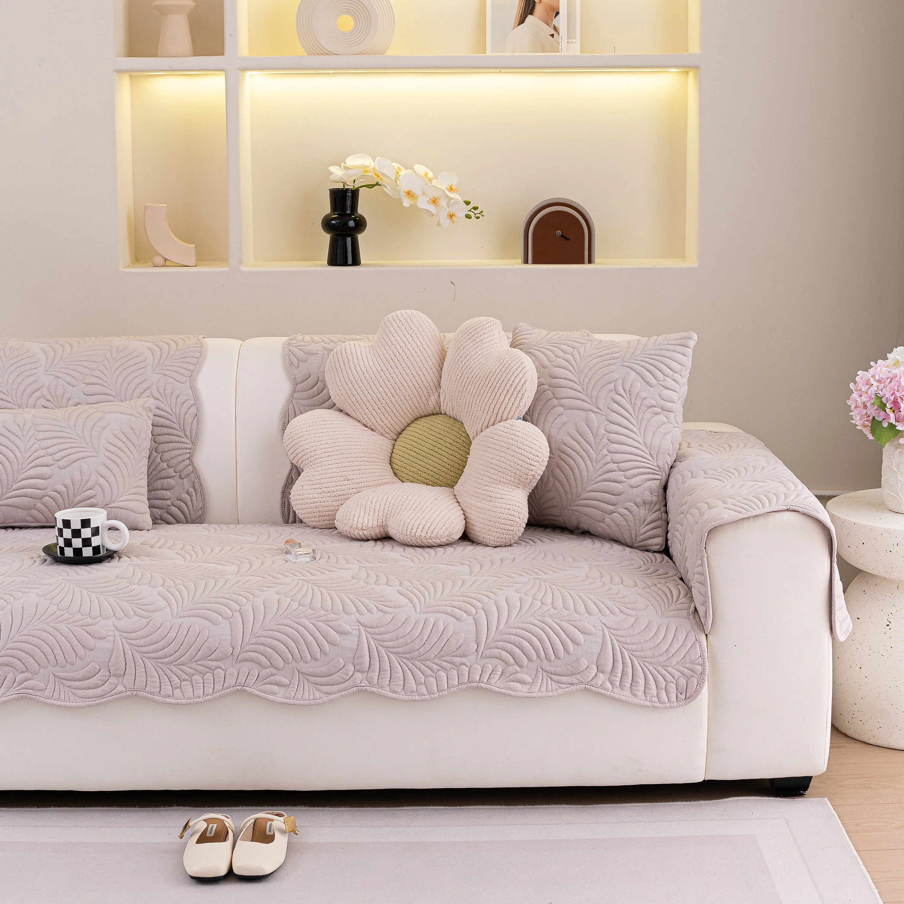 Sofa Cover for Leather & Fabric Couches, 3D Leaf Embossed Quilted Furniture Covers - Image 95