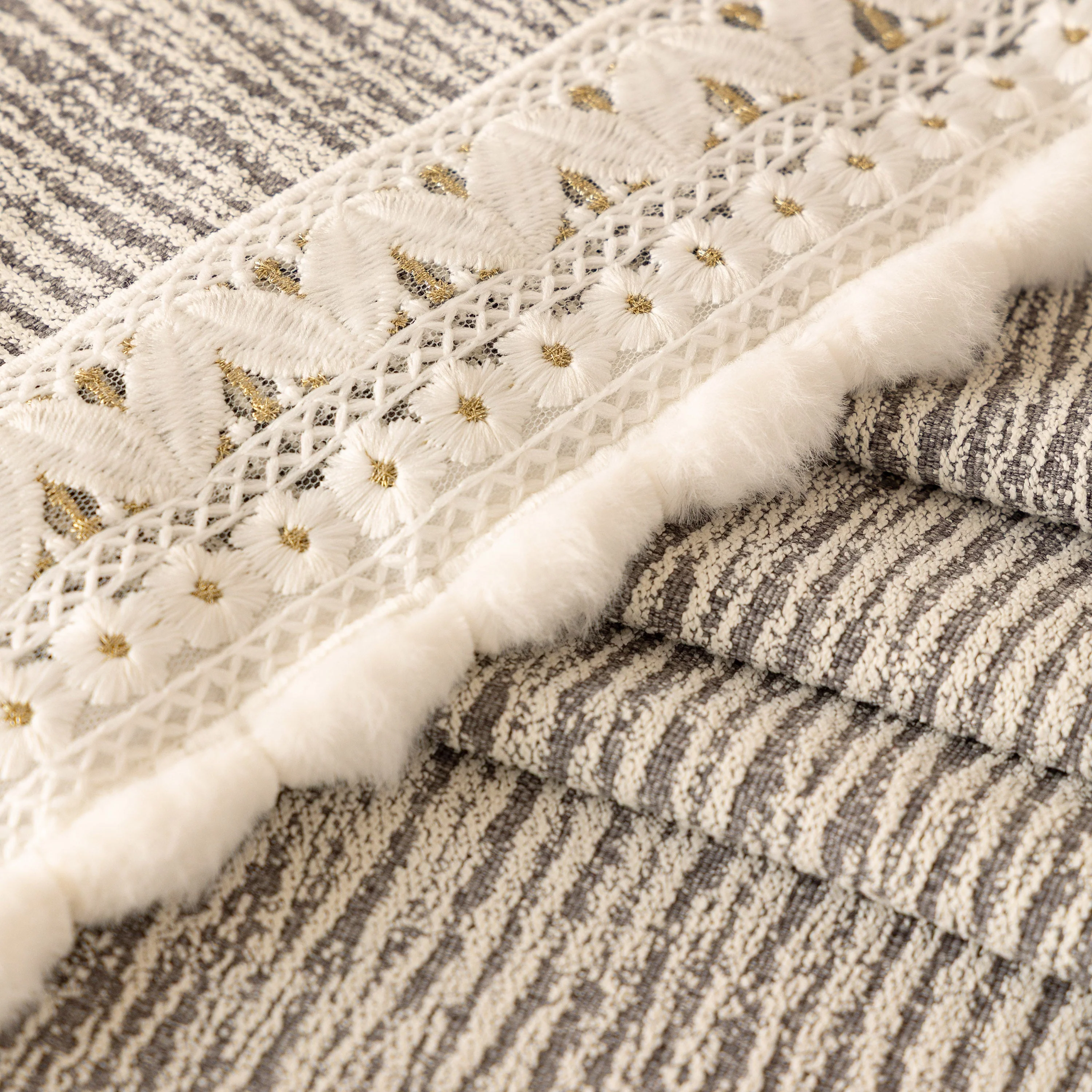 Sofa Cover Throw with Lace Trim & Pom-Pom Fringe, Decorative Couch Cover Blanket - Image 12