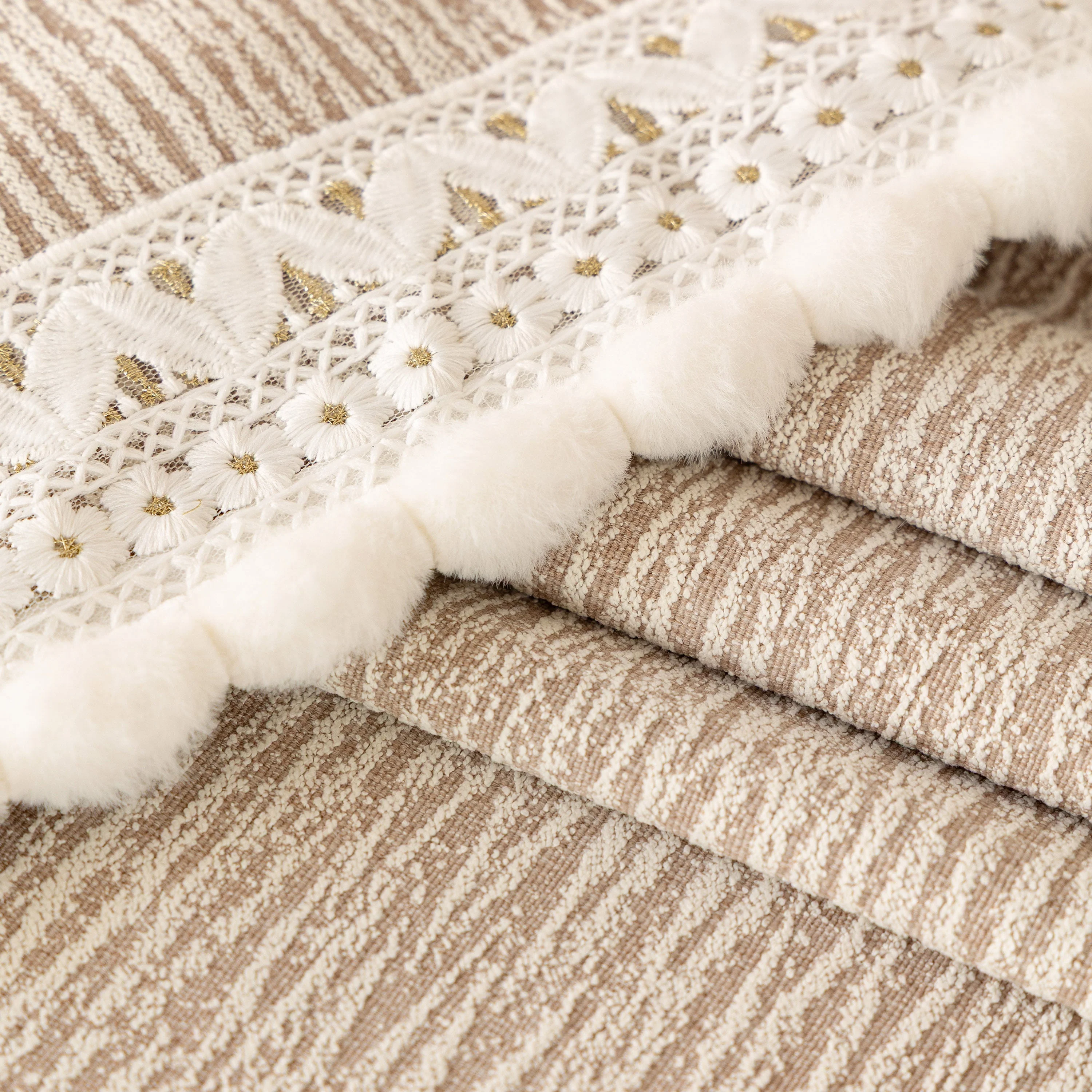 Sofa Cover Throw with Lace Trim & Pom-Pom Fringe, Decorative Couch Cover Blanket - Image 39