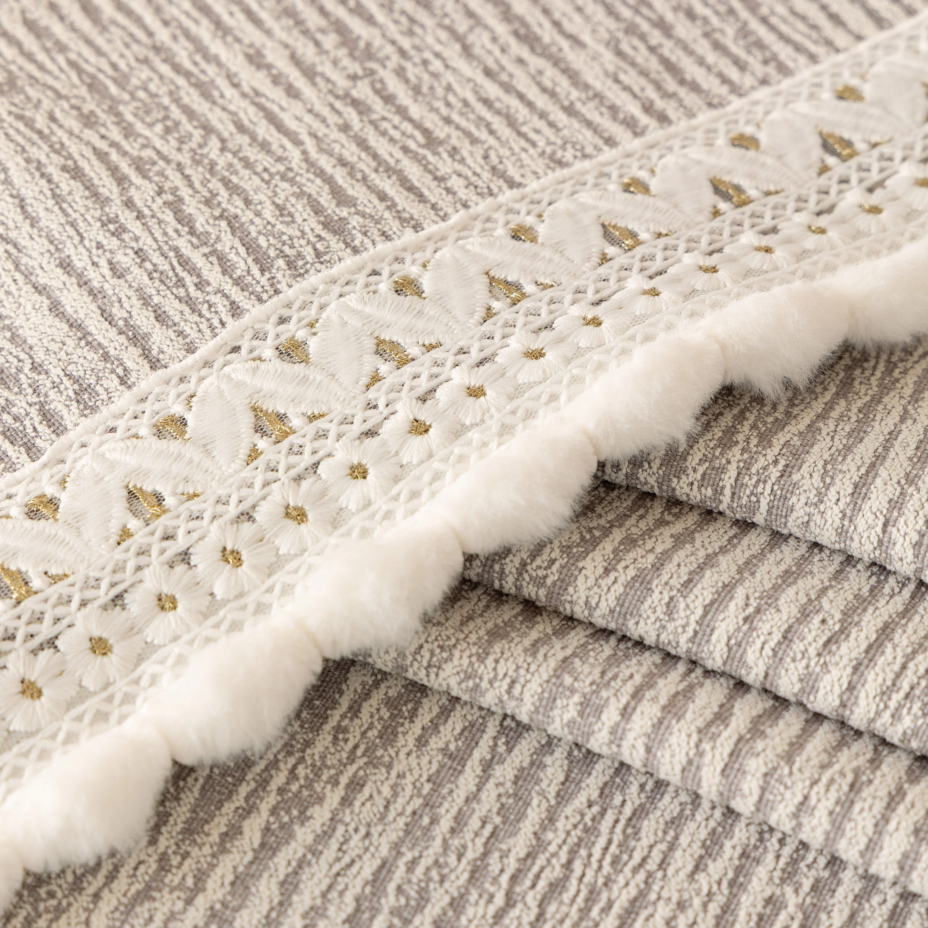 Sofa Cover Throw with Lace Trim & Pom-Pom Fringe, Decorative Couch Cover Blanket - Image 62