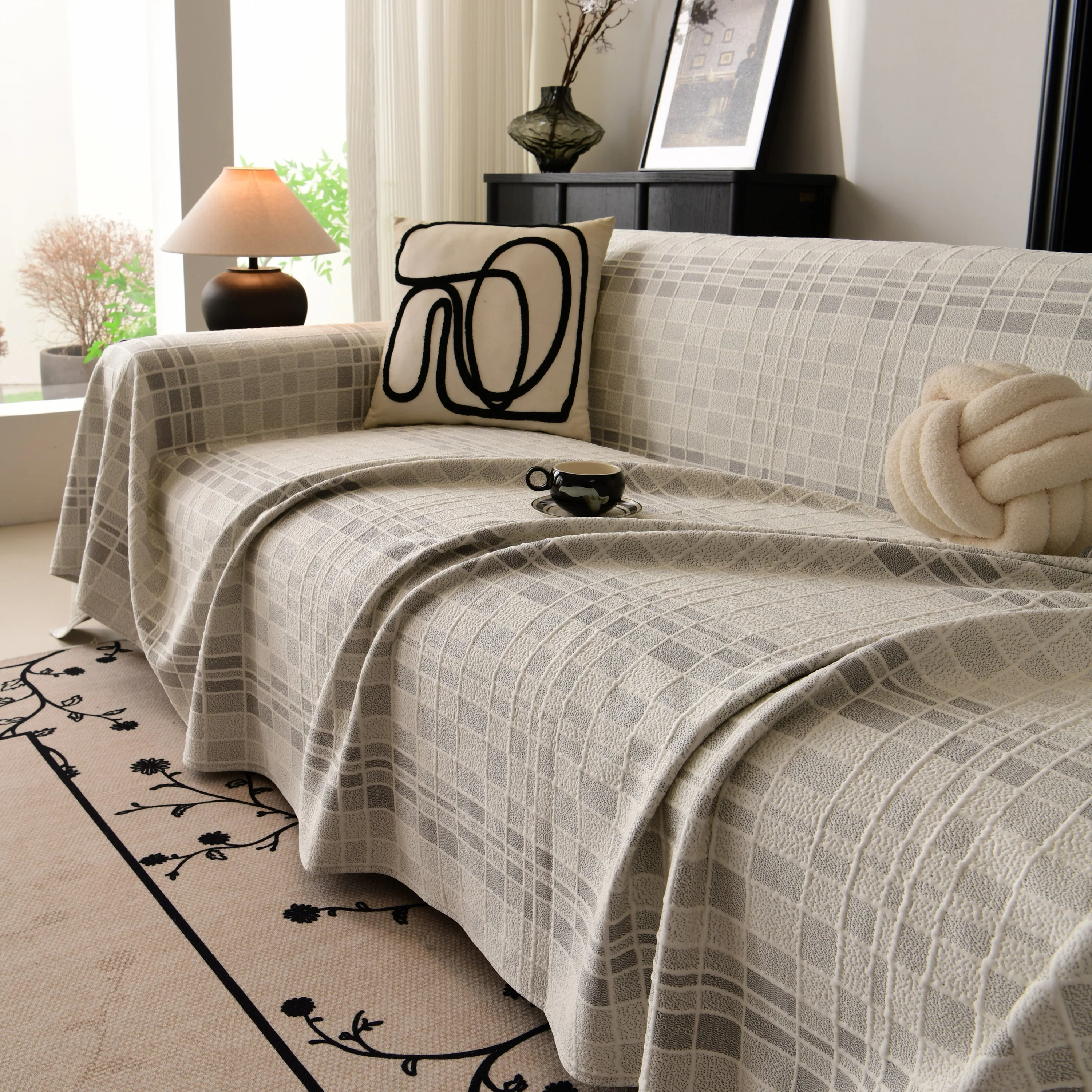 Sofa Cover Throw with Subtle Textured Stripes Lightweight Smooth Couch Slipcover - Image 10