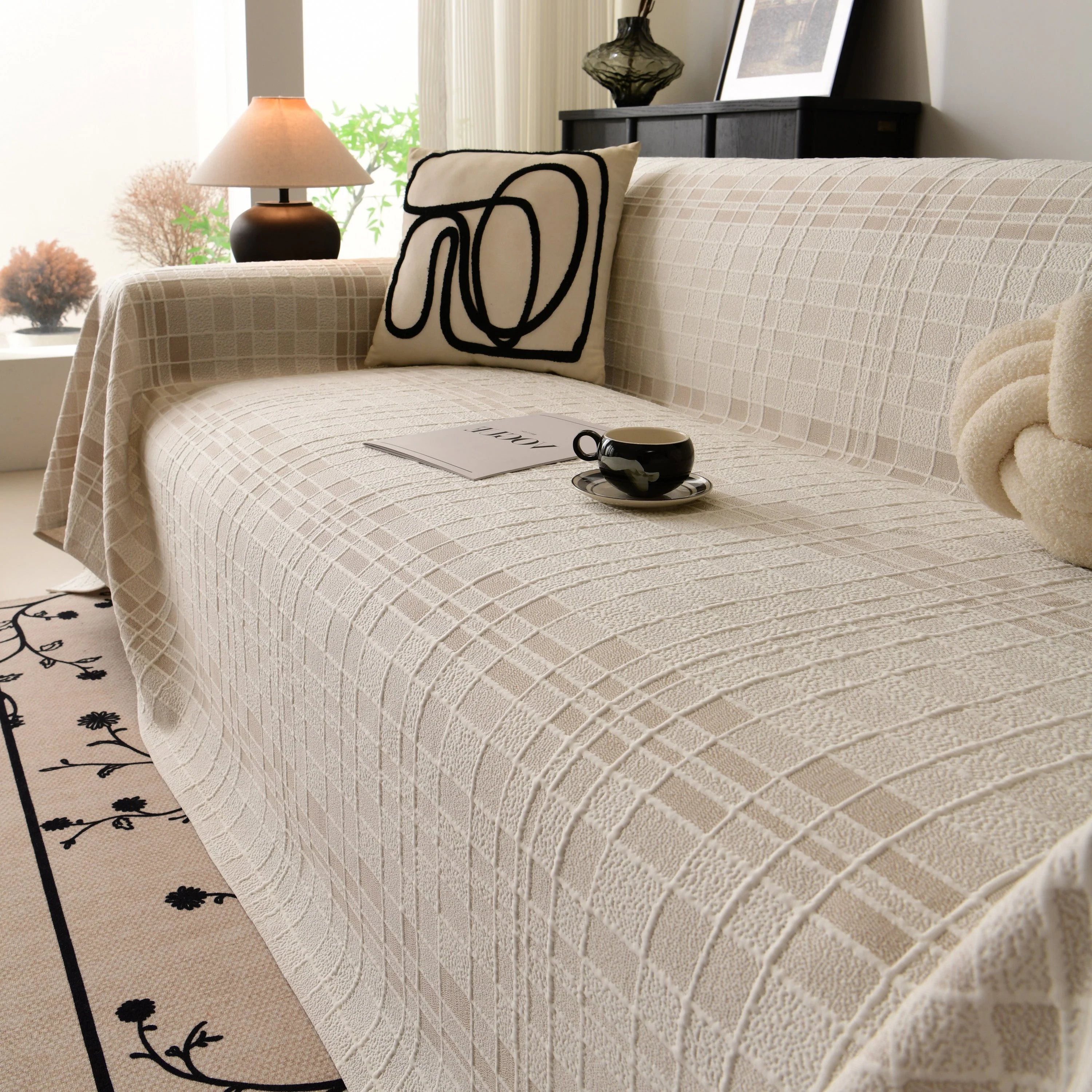 Sofa Cover Throw with Subtle Textured Stripes Lightweight Smooth Couch Slipcover - Image 100